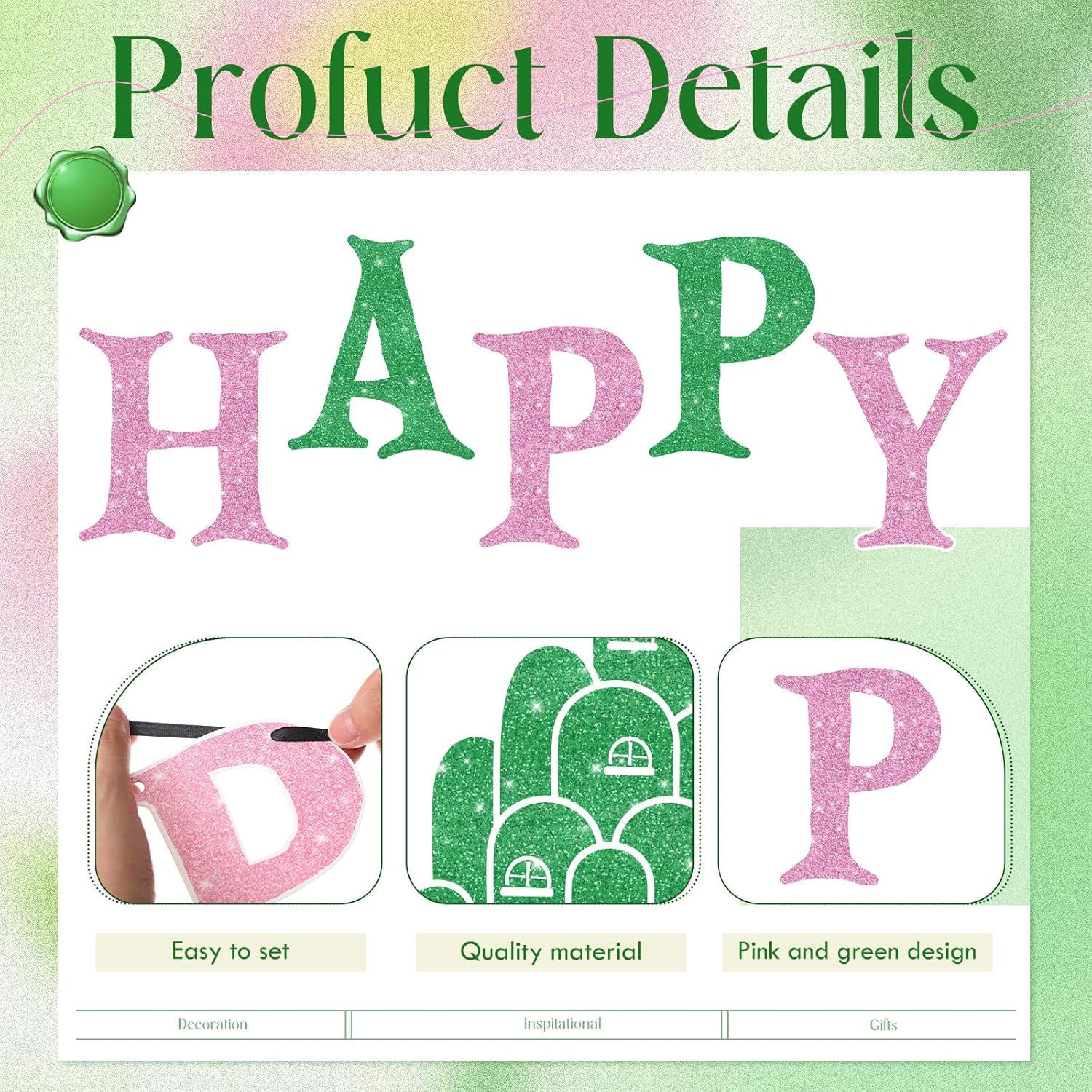 Witch Birthday Banner Pink Green Princess Theme Party Decor