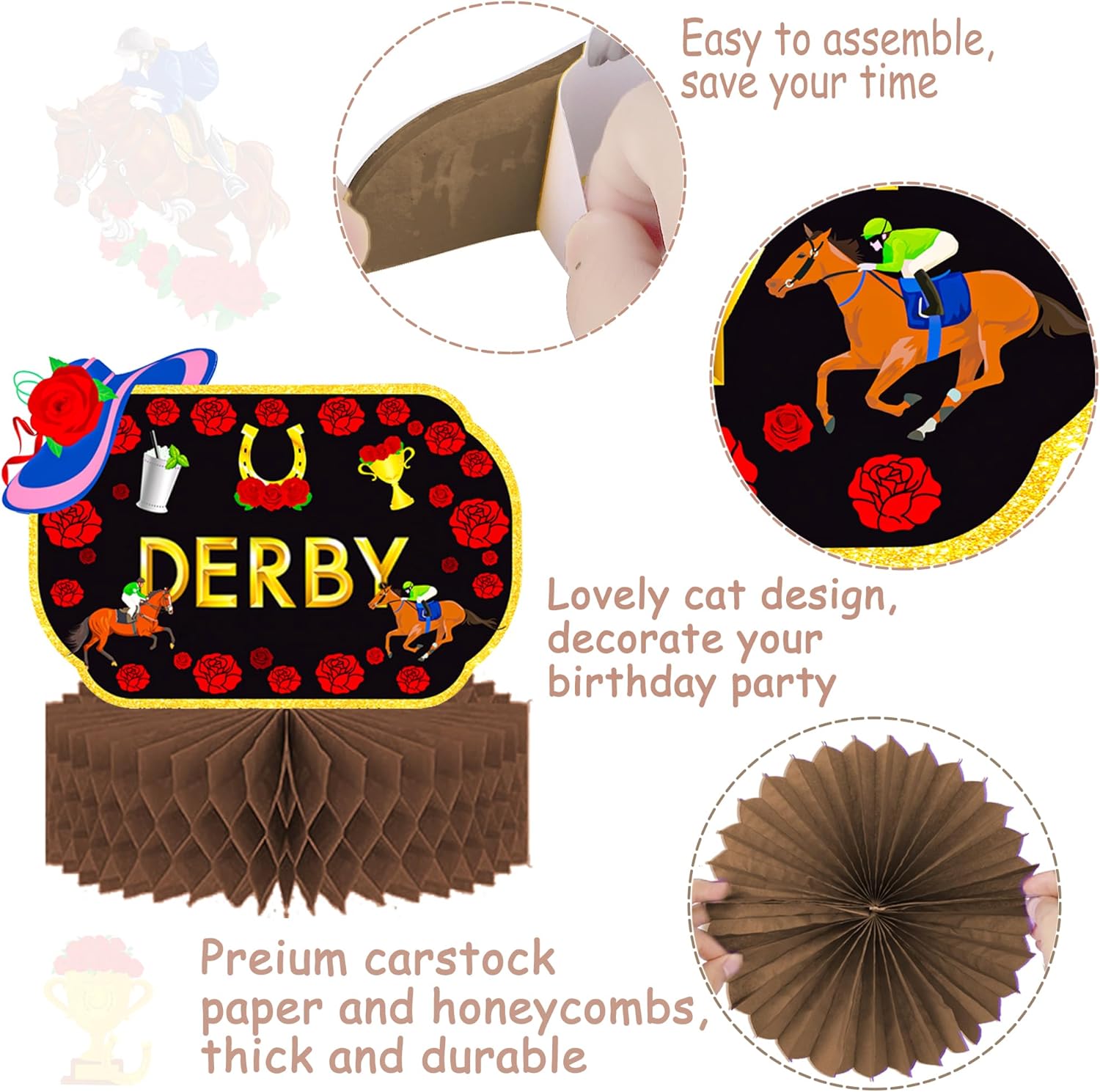 Umoin 14pcs Derby Day Honeycomb Centerpieces