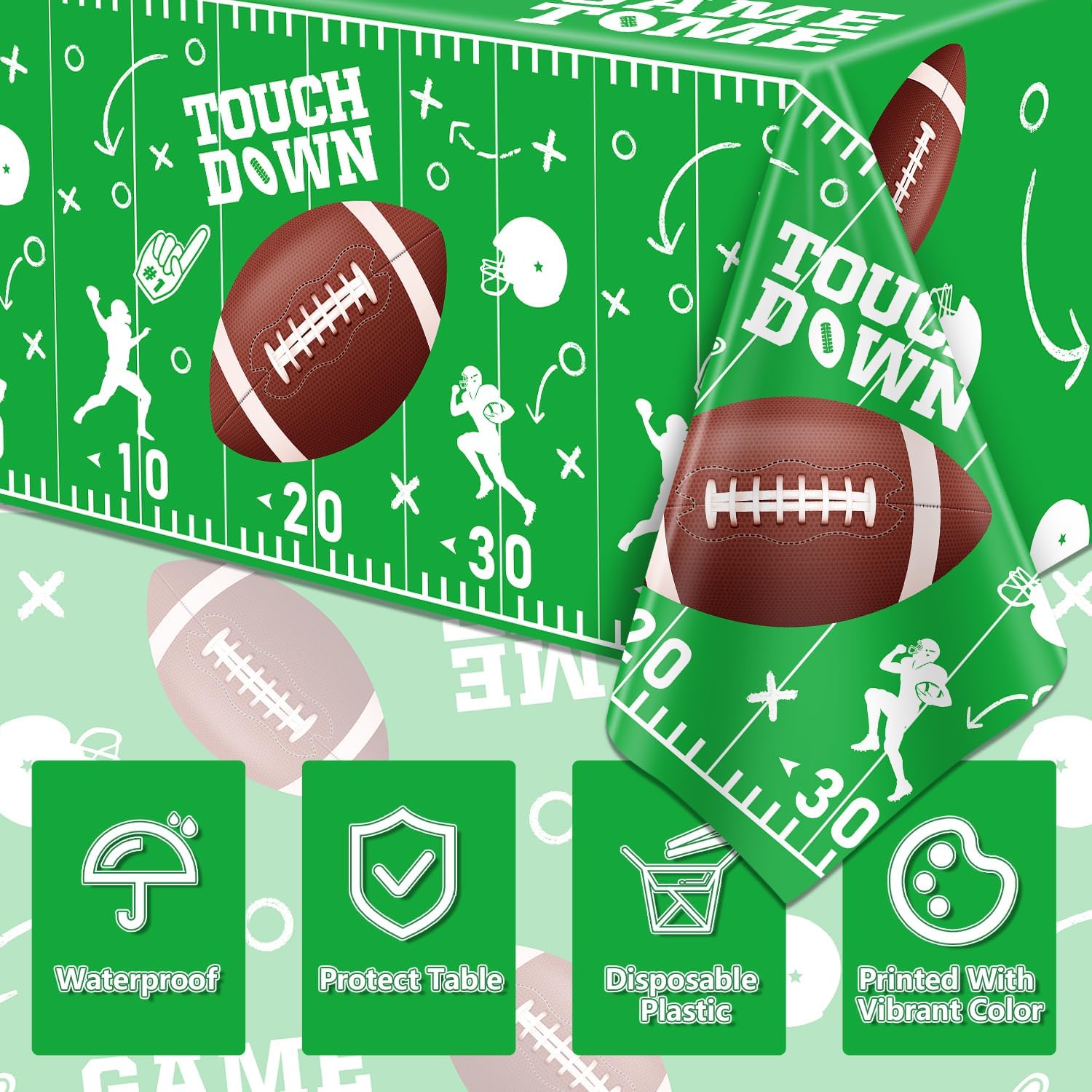 4 Pack Football Themed Tablecloths 51x86 Inch