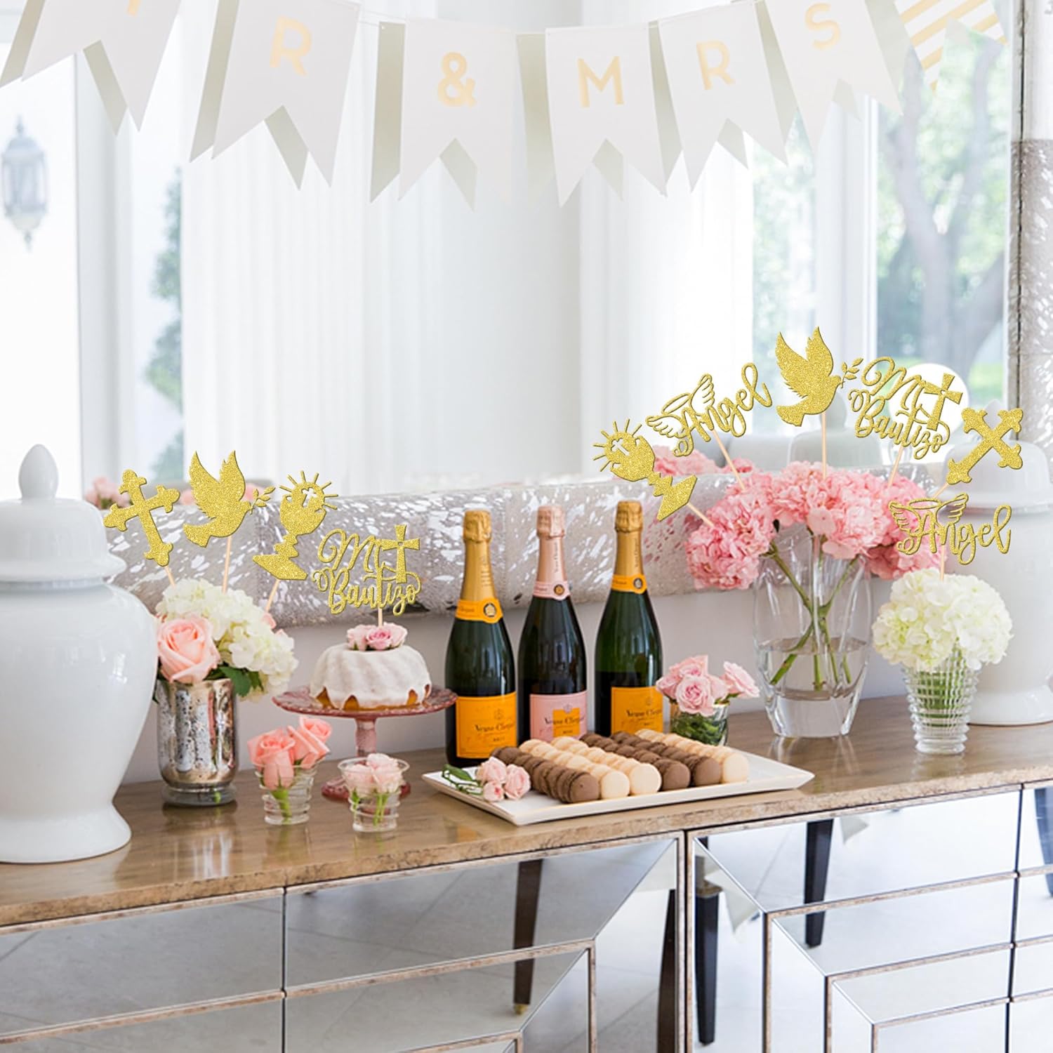15PCS Gold Glitter Centerpiece Sticks for Baptism Party Decorations