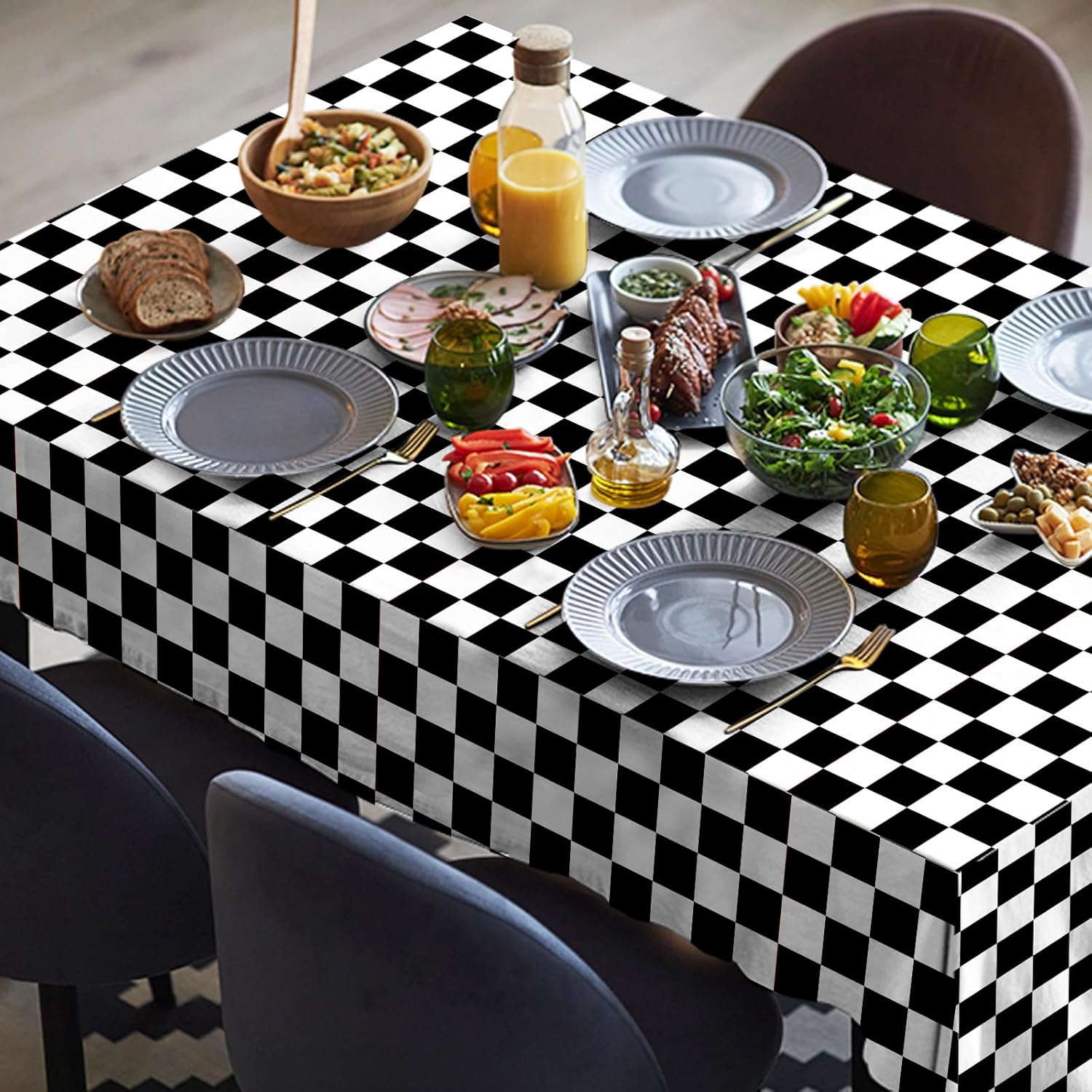 2 Pcs Checkered Tablecloth Race Car Design