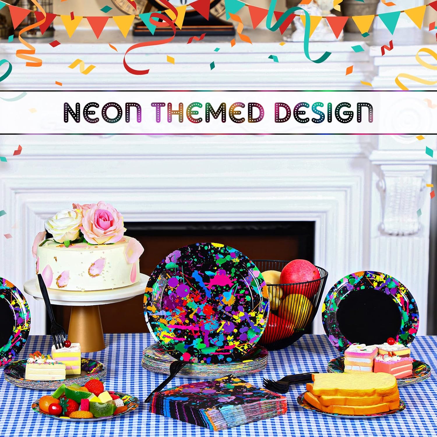 Baderke Neon Glow Party Tableware Set 192 Pcs