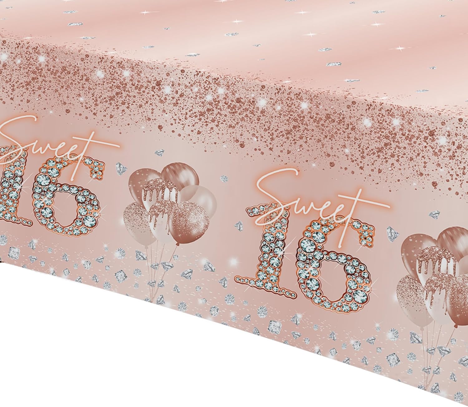 Rose Gold Sweet 16 Party Tablecloth 3 Pack