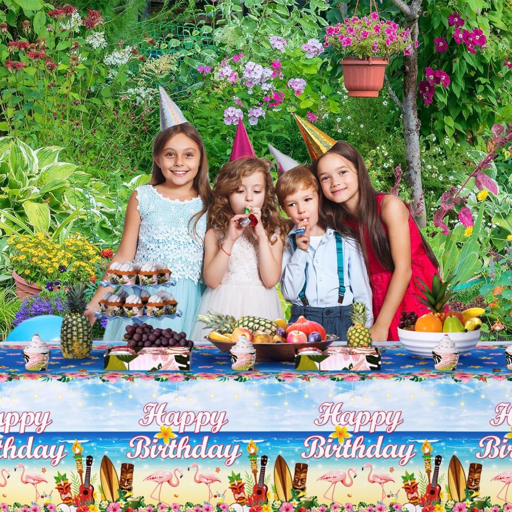 3 Pack Tropical Luau Birthday Tablecloths 54x108 Inch