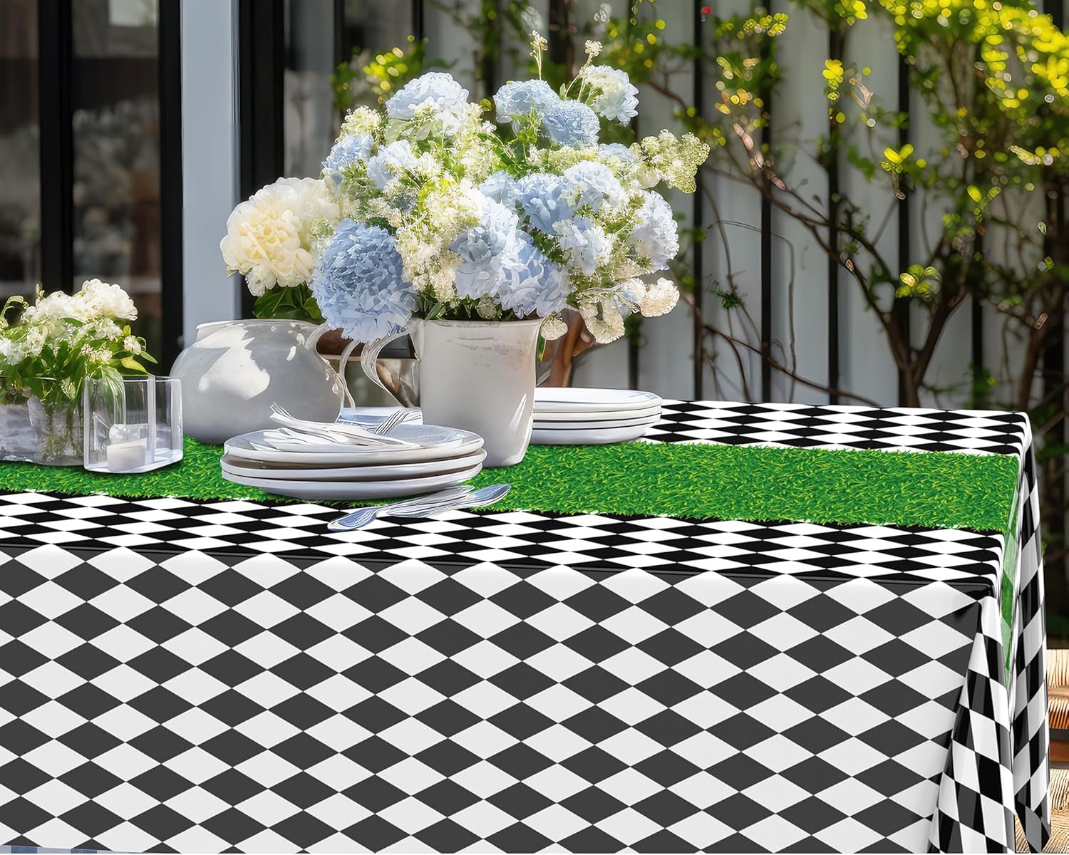 Oudain 3 Pcs Wonderland Checkered Tablecloth