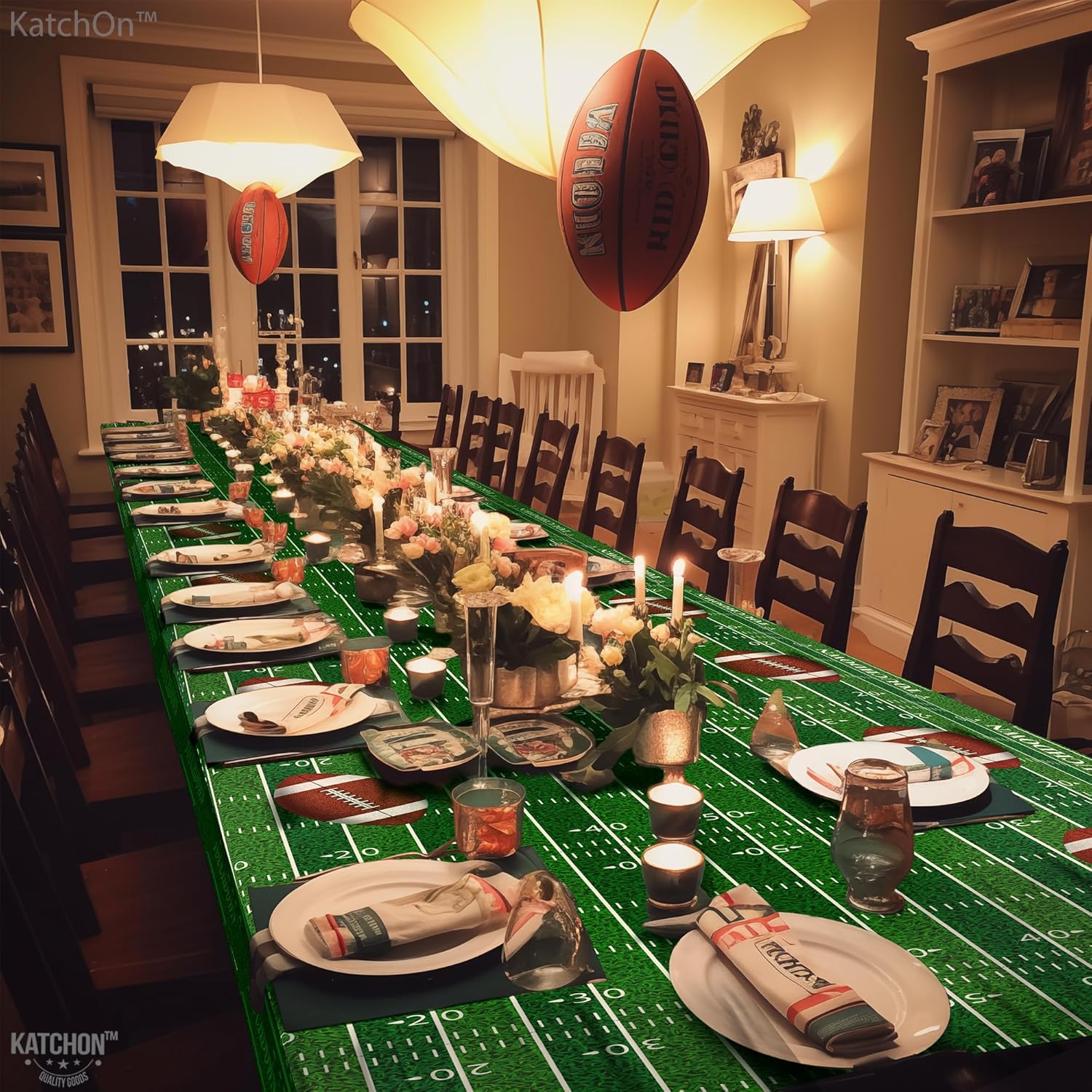 KatchOn 3 Pack Football Tablecloth - 108x54 Inch Green Tablecover for Football Parties