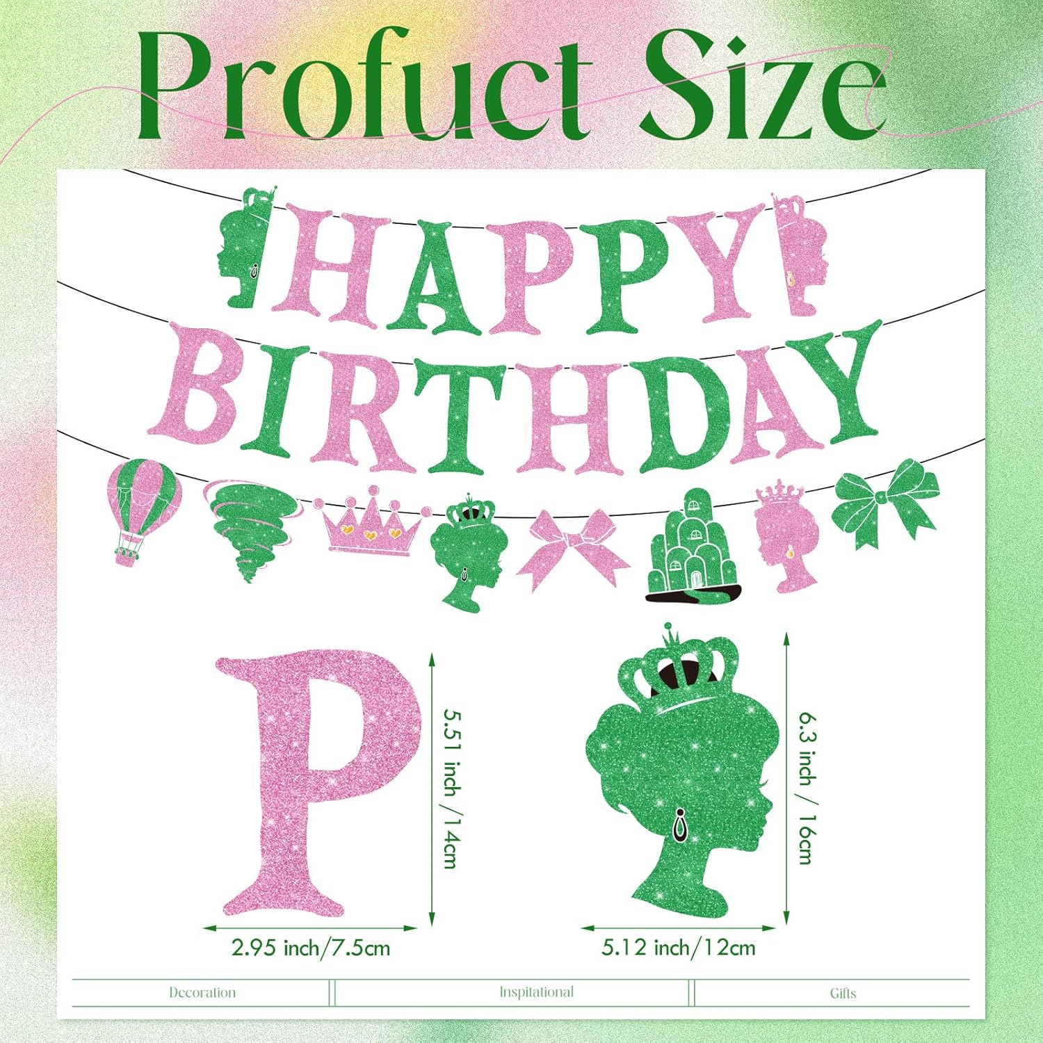 Witch Birthday Banner Pink Green Princess Theme Party Decor