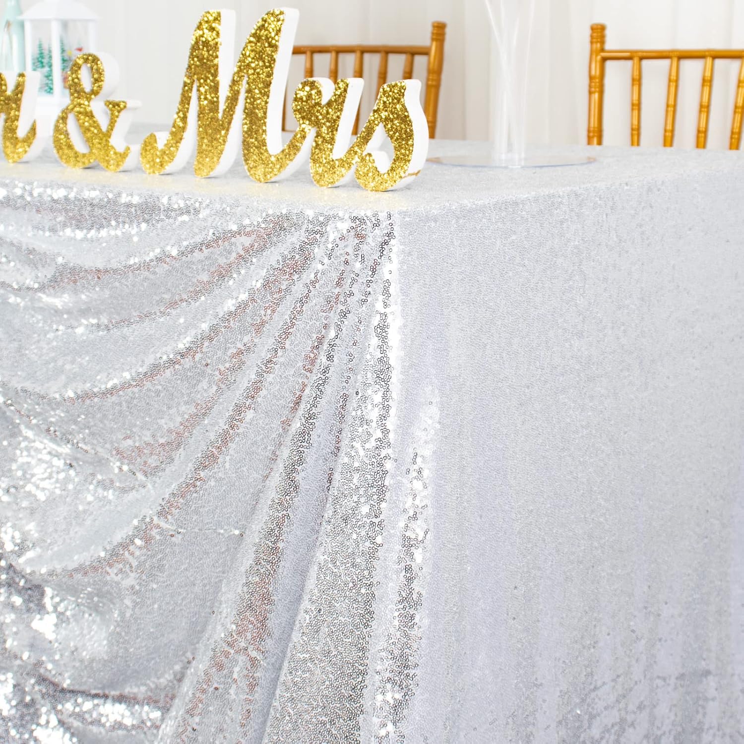 ShiDianYi 50x72 Inch Silver Sequin Tablecloth