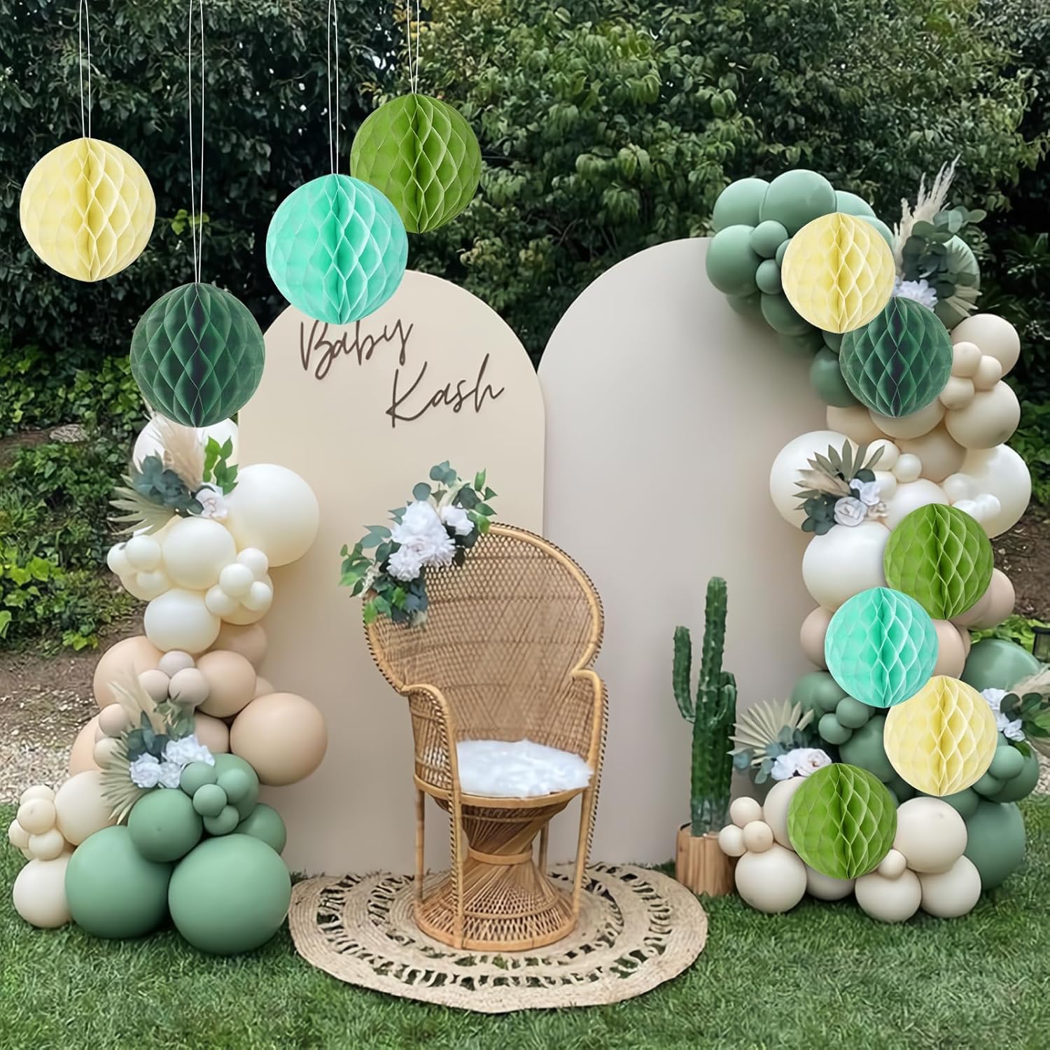 SUNBEAUTY 8 Inch Hanging Honeycomb Balls Set of 16