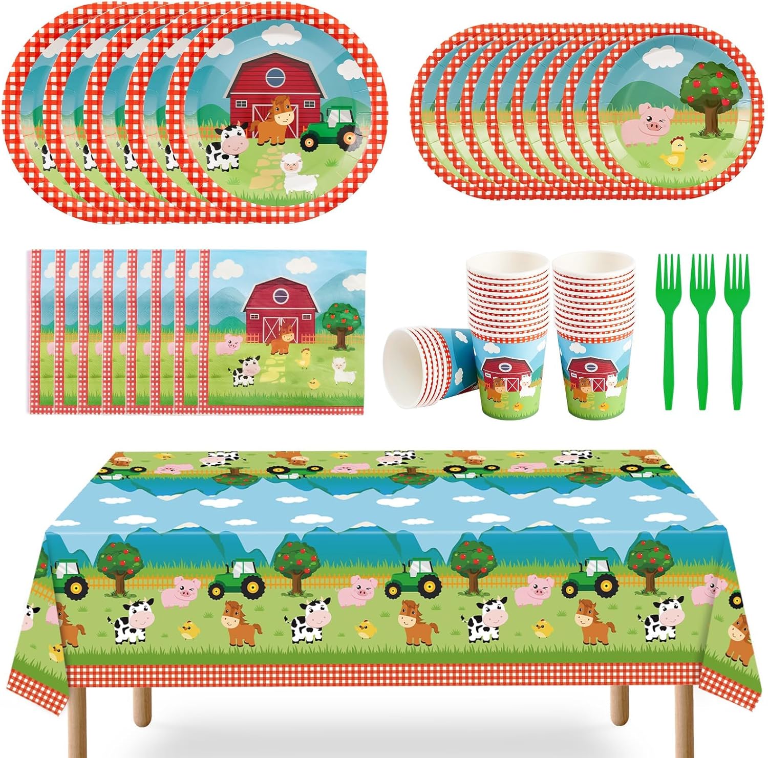 WERNNSAI Farm Party Tableware Set 130Pcs