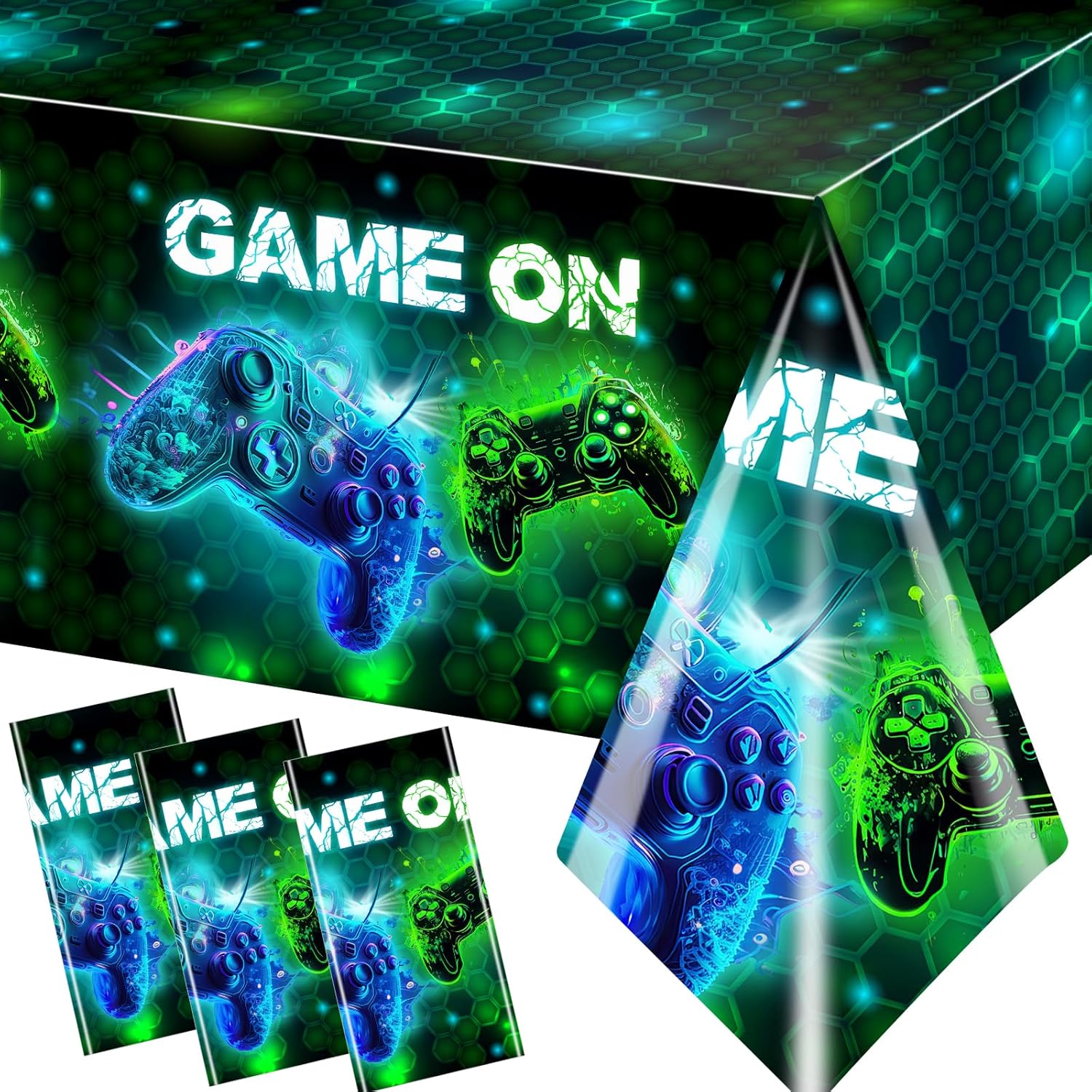 3 Pieces Gamer Party Tablecloths - 71 x 43 Disposable Gaming Table Cover