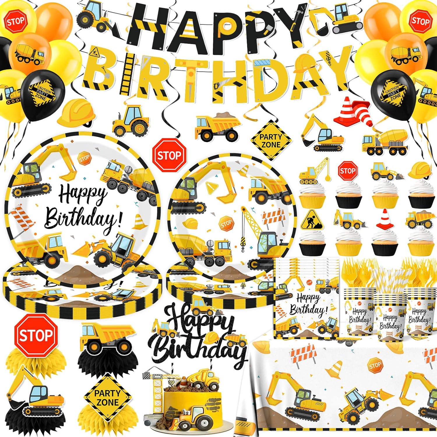 Construction Birthday Decorations 245PCS Truck Theme Party Supplies