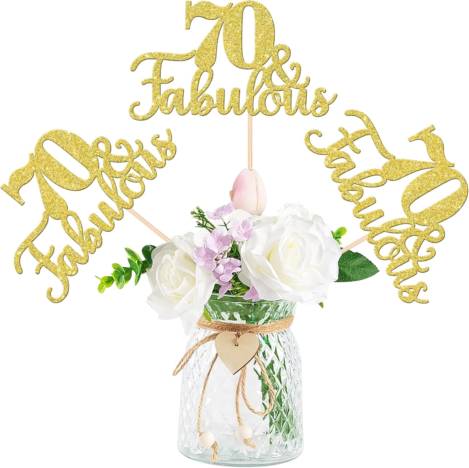 70th Birthday Centerpiece Sticks Double Sided Gold