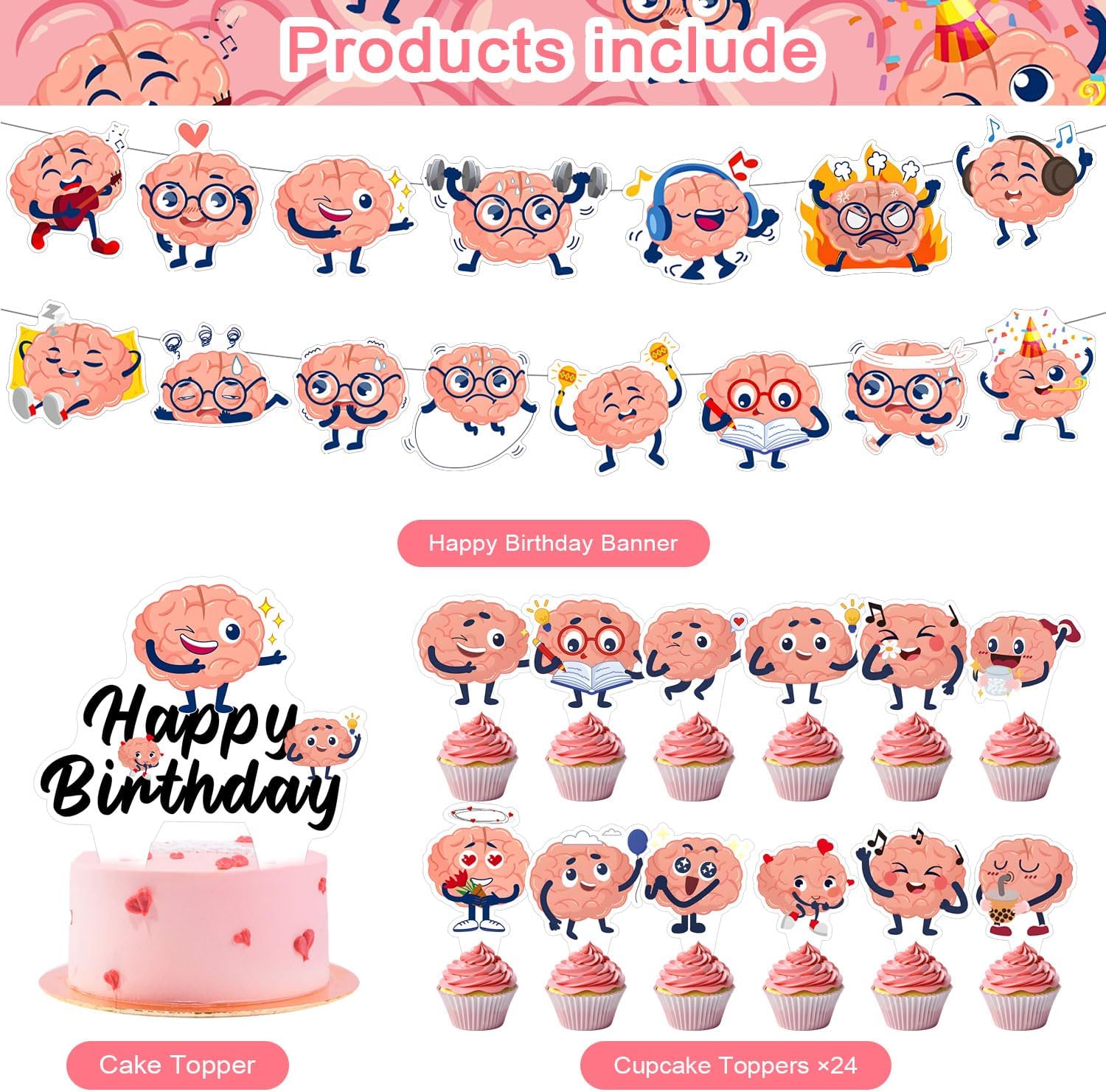 59 Pcs Brain Themed Birthday Party Decor Set