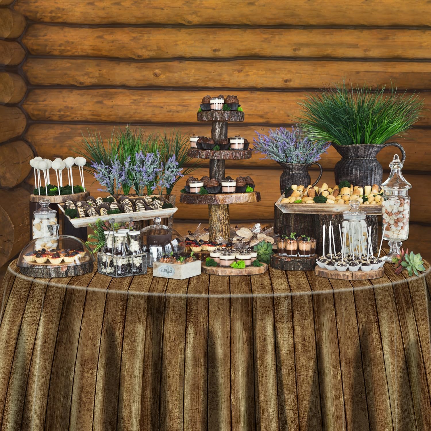 9 Pcs Wood Grain Tablecloths for Western Party Decorations