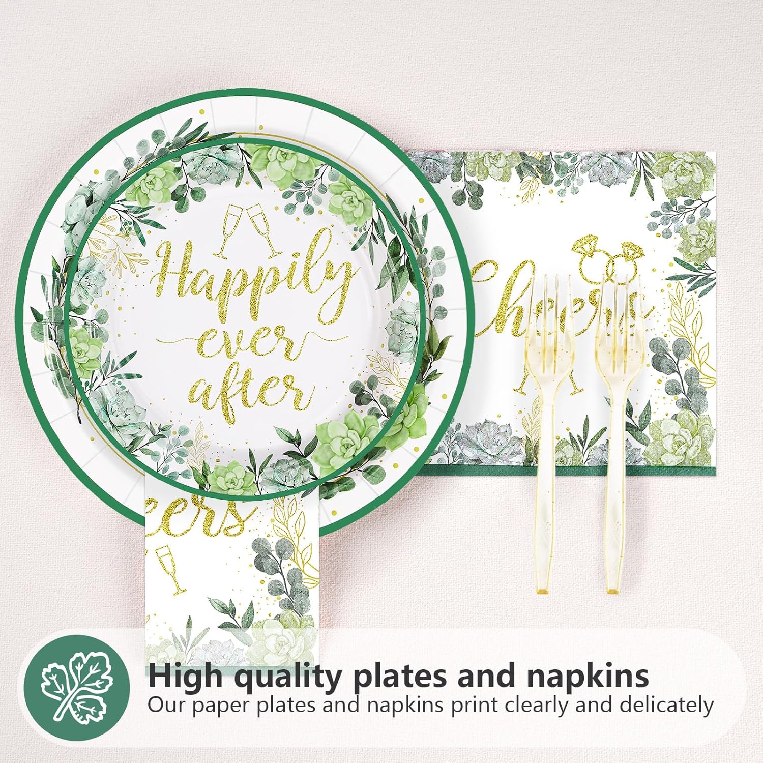 Sage Green Bridal Shower Party Tableware Set 96Pcs for 24 Guests