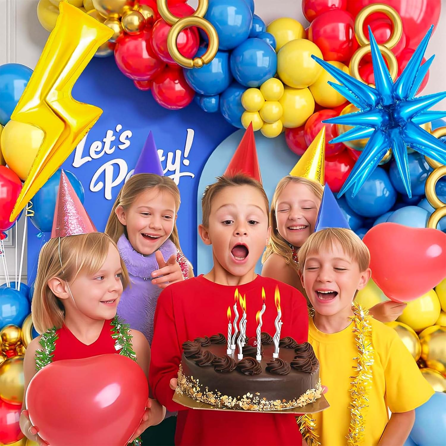 Cartoon Hedgehog Birthday Balloons with Lightning Star and Boom Star