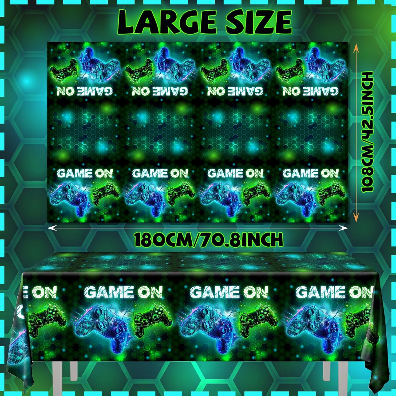 3 Pieces Gamer Party Tablecloths - 71 x 43 Disposable Gaming Table Cover