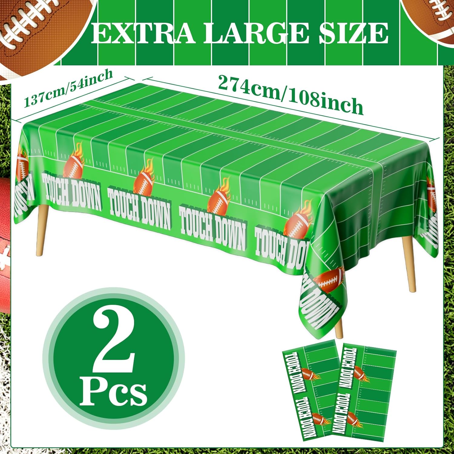 Football Tablecloth 2PCS 54x108 Touchdown Party Cover