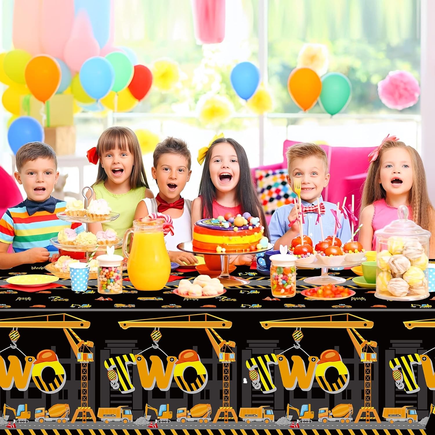3Pcs Construction Themed Tablecloths - Dump Truck Birthday Decor
