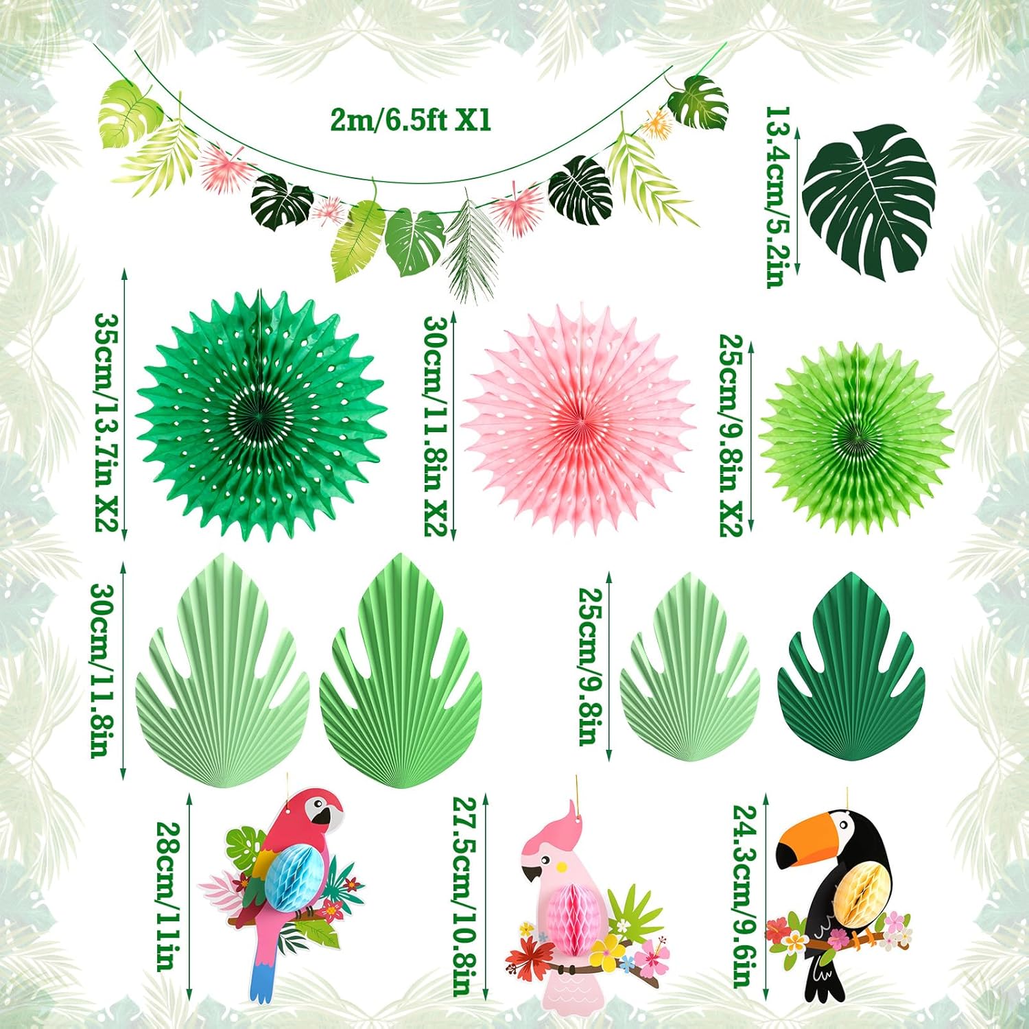 Tropical Party Decor Fans with Bird Garland Kit