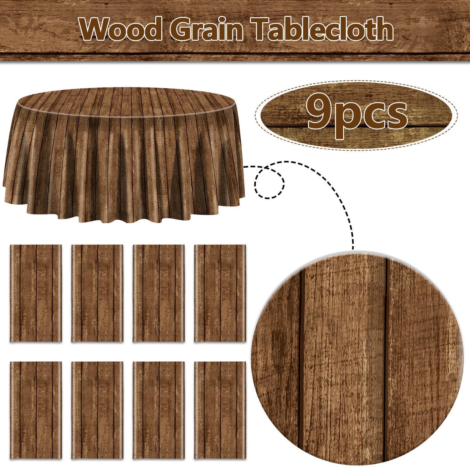 9 Pcs Wood Grain Tablecloths for Western Party Decorations