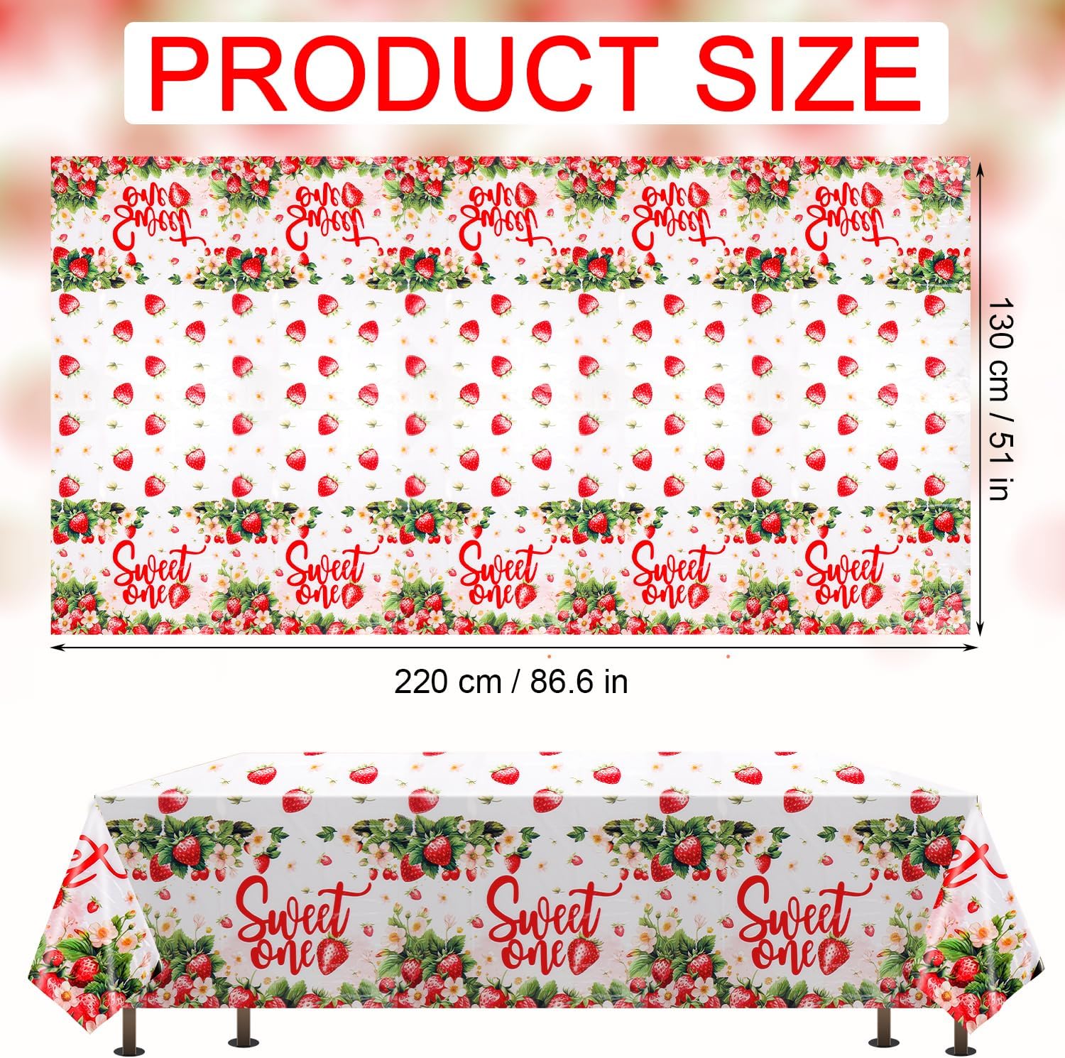 2pcs Strawberry Themed Tablecloth for Birthday Parties