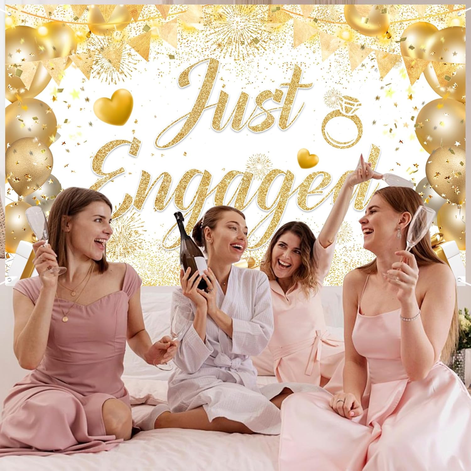 Just Married Engagement Party Decorations Banner Backdrop Balloons