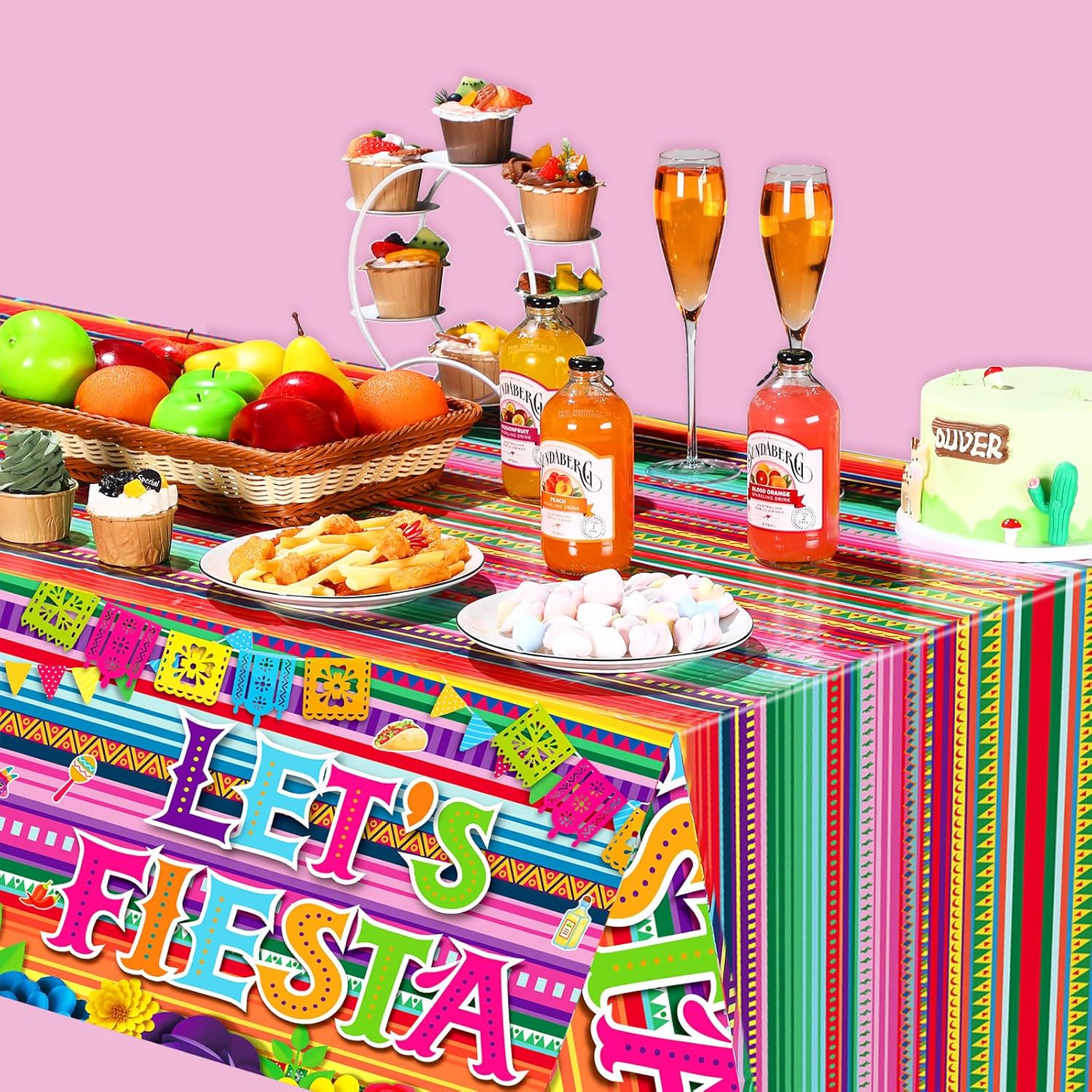 Mexican Fiesta 3 Piece Tablecloth Set 54x108 Inch