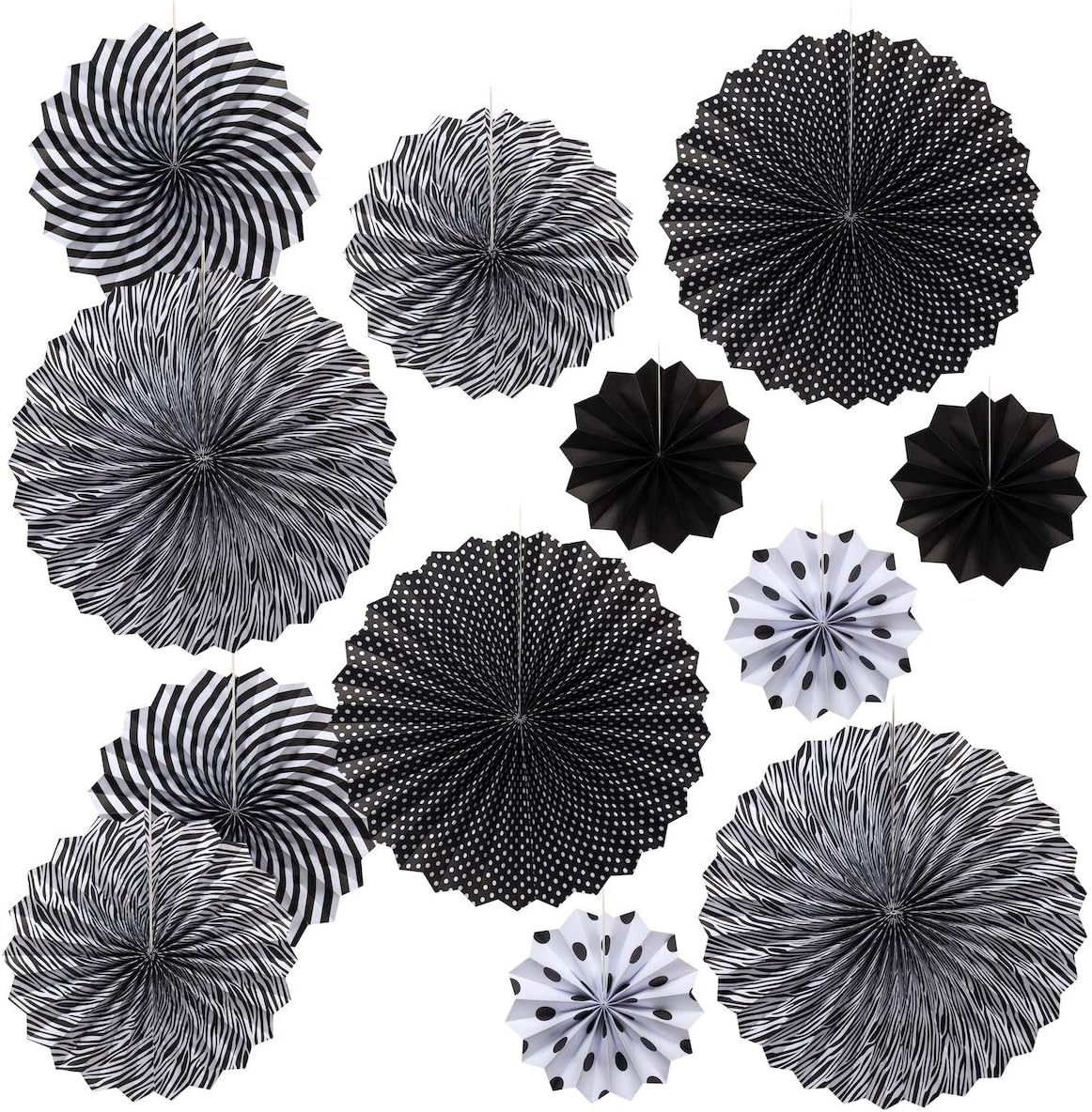 ONUPGO Black Paper Fan Party Decor Set 12PCS