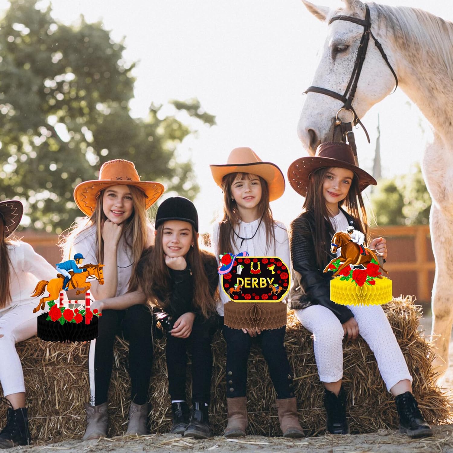 Umoin 14pcs Derby Day Honeycomb Centerpieces
