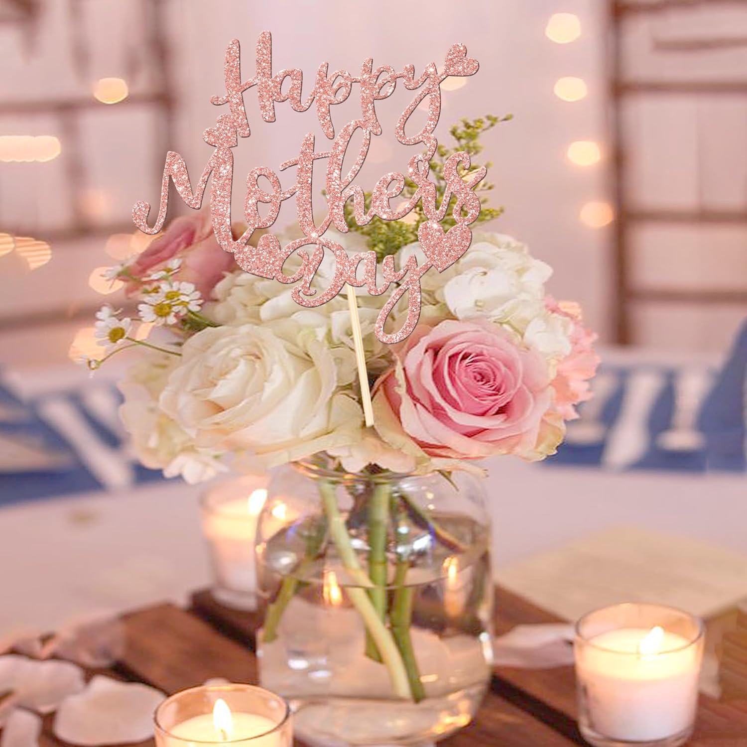 12 PCS Rose Gold Glitter Mothers Day Centerpieces