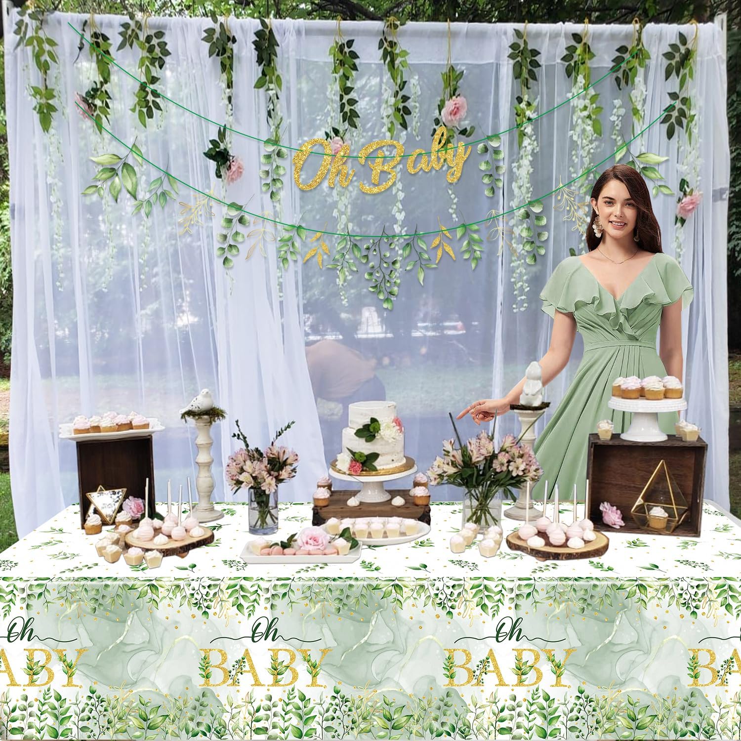 Sage Green Birthday Decorations Set