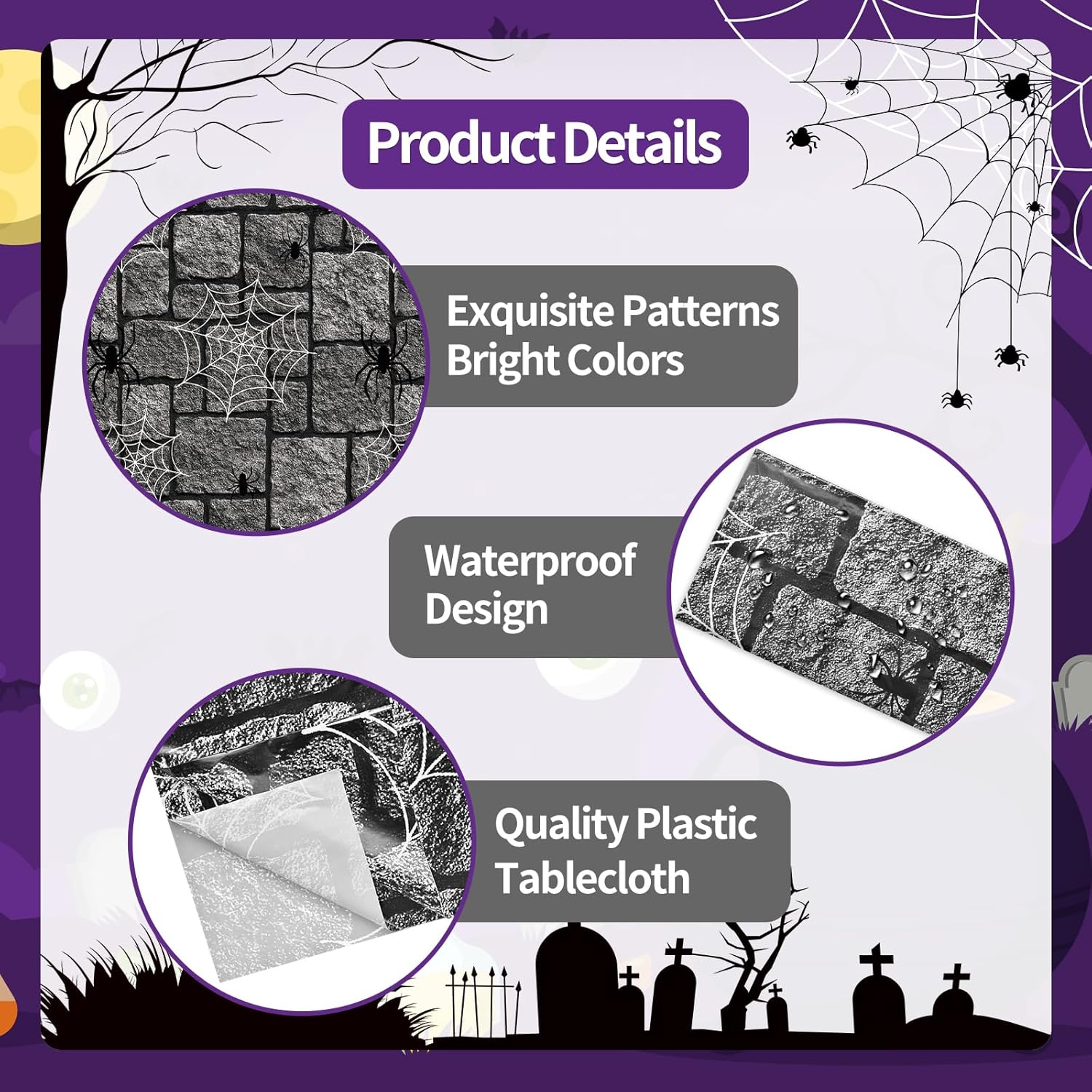 3-Pack Halloween Spiderweb Tablecloth 54x108 Inch