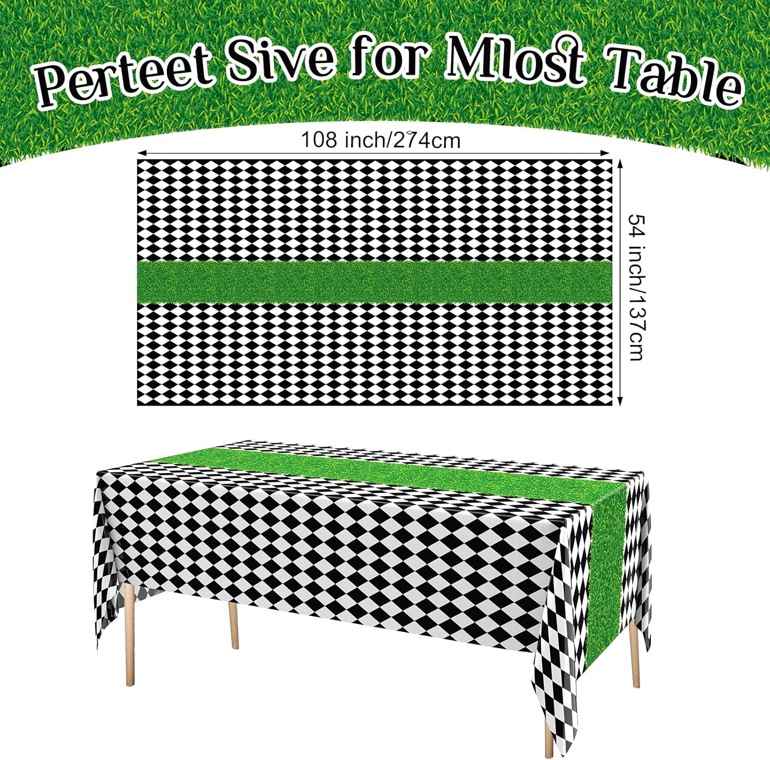 Oudain 3 Pcs Wonderland Checkered Tablecloth