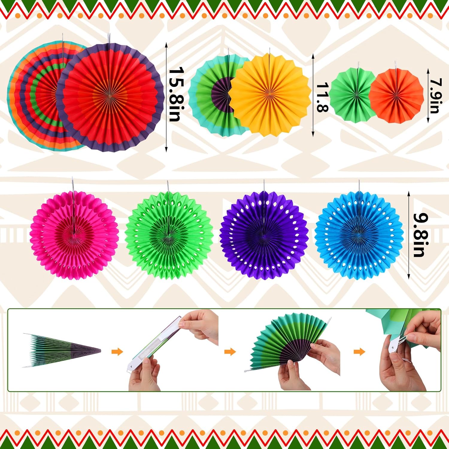 37 Pcs Fiesta Paper Fan Decorations Set