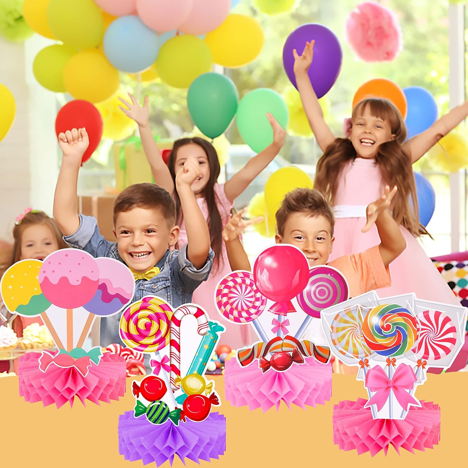 Candyland Party Table Honeycomb Centerpieces 9pcs