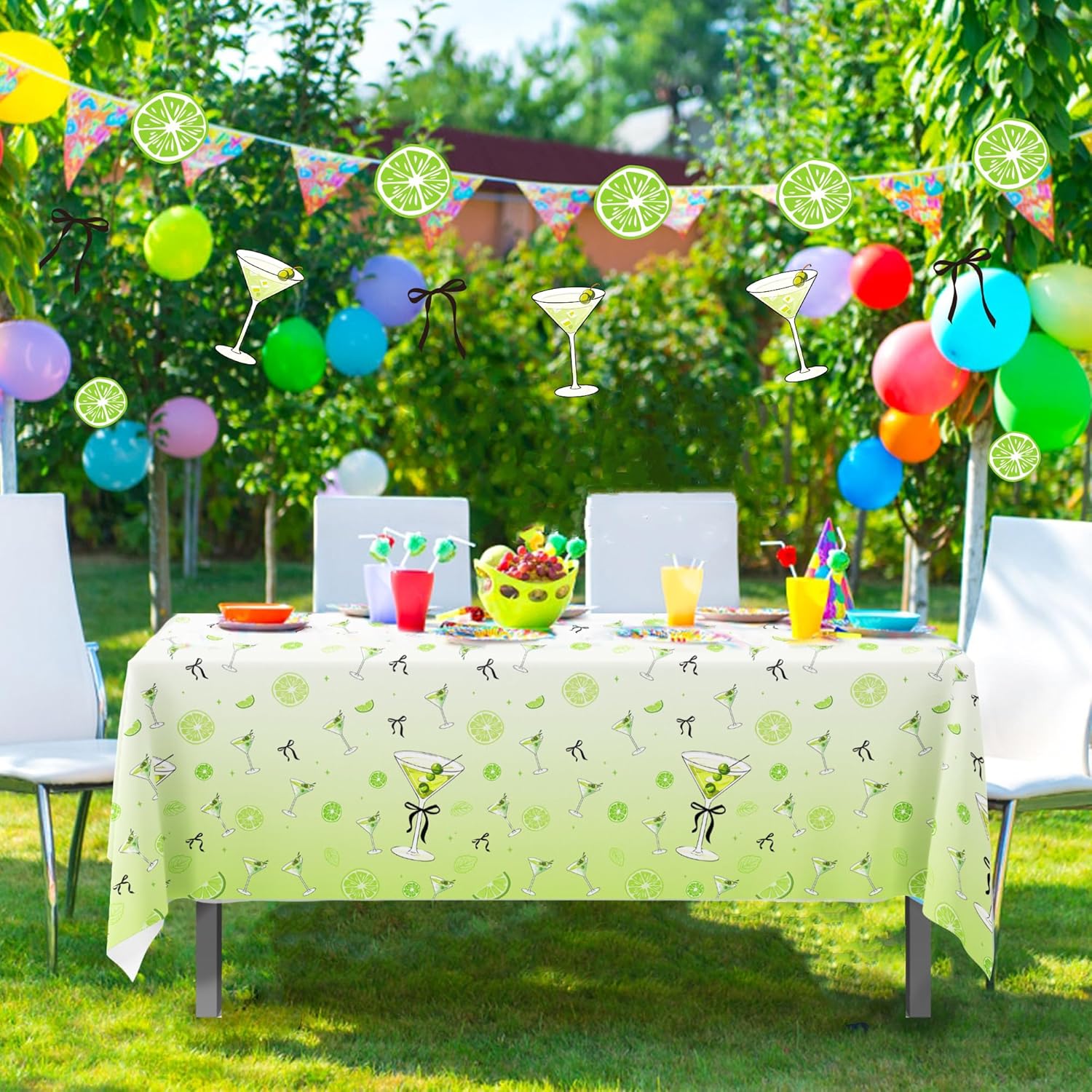 2Pcs Martini Wine Glass Themed Tablecloth for Parties