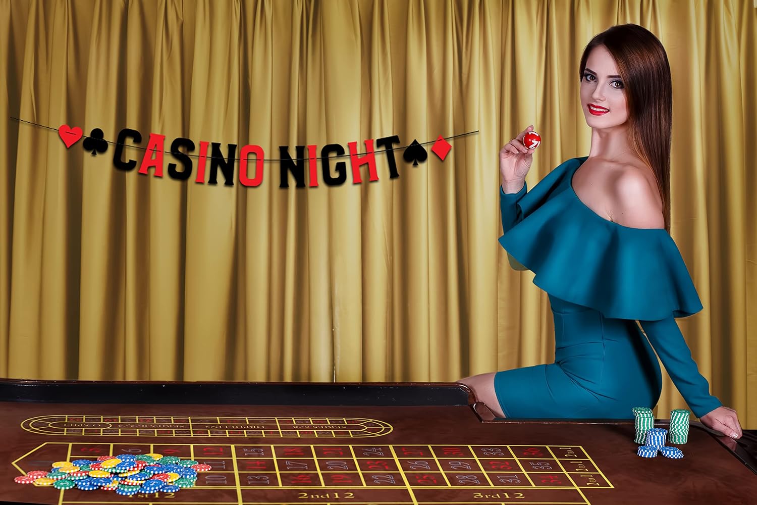 Casino Themed Glitter Banner for Vegas Birthday or Bachelorette Party