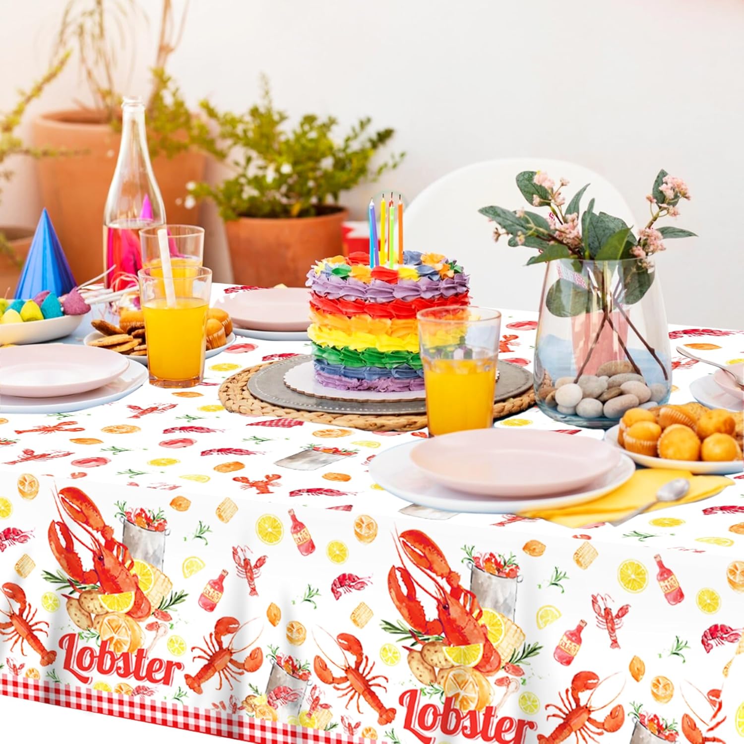 Lide Road 2Pcs Lobster Themed Tablecloth for Crawfish Boil Party