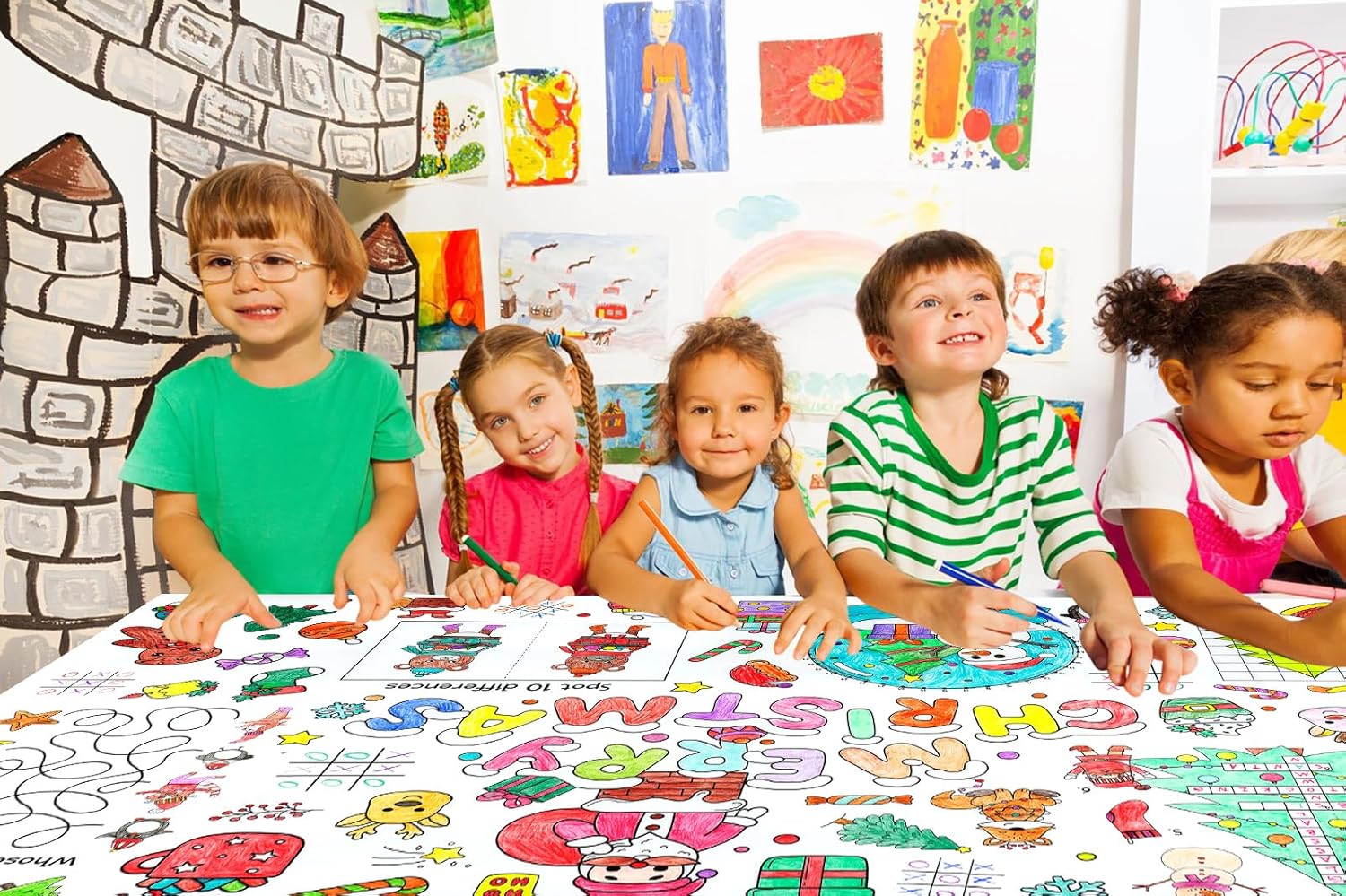 DISJOURNEY Christmas Coloring Tablecloth for Kids