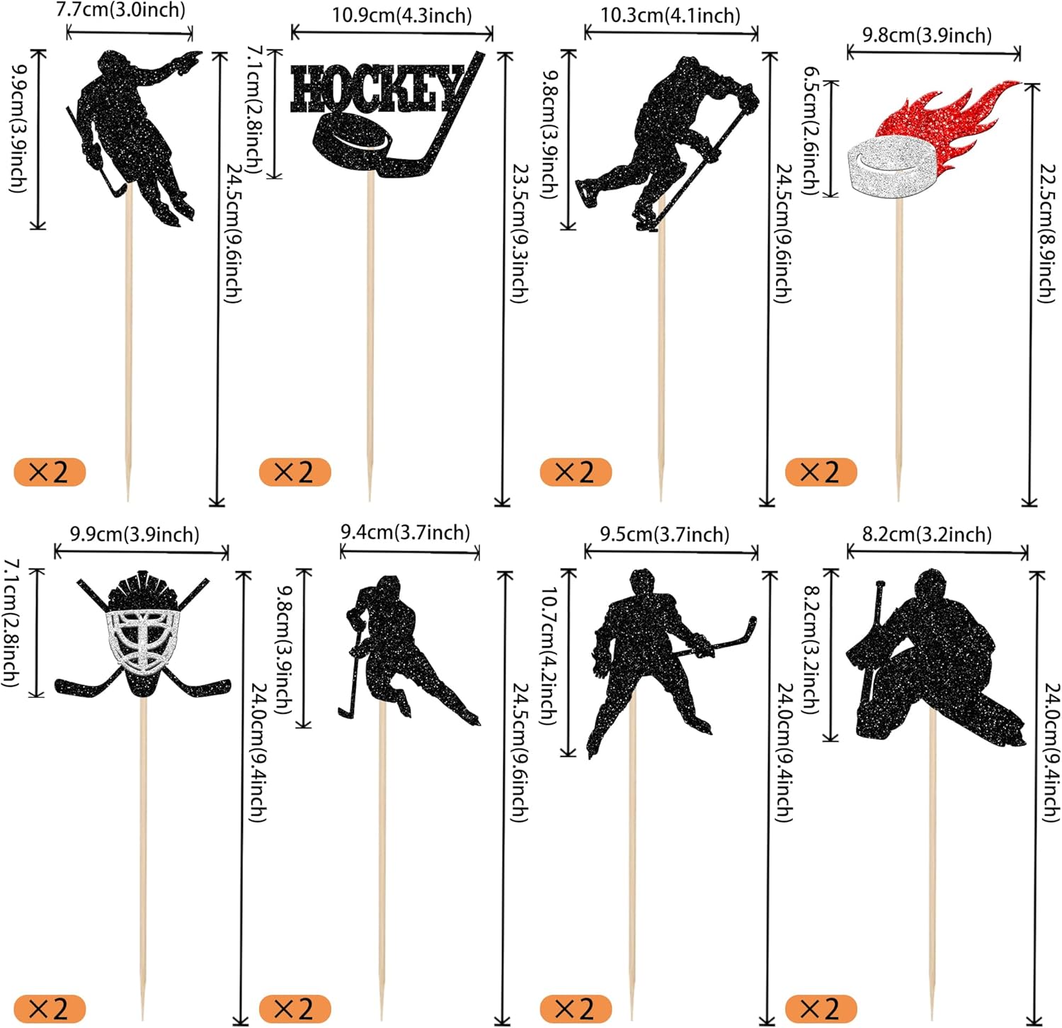 16PCS Hockey Centerpiece Sticks Black Glitter Decorations