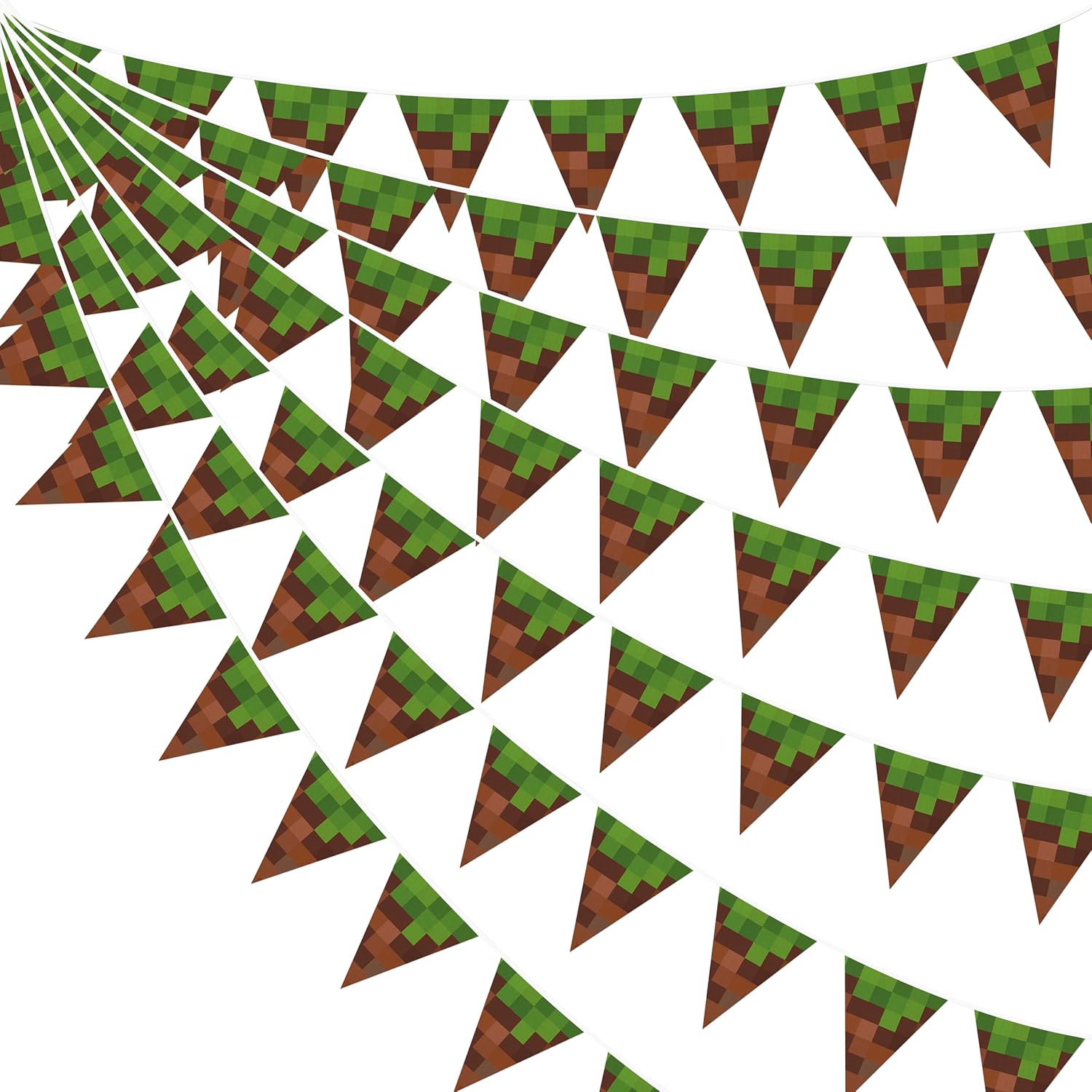 32ft Green Brown Pixel Miner Themed Banner Garland