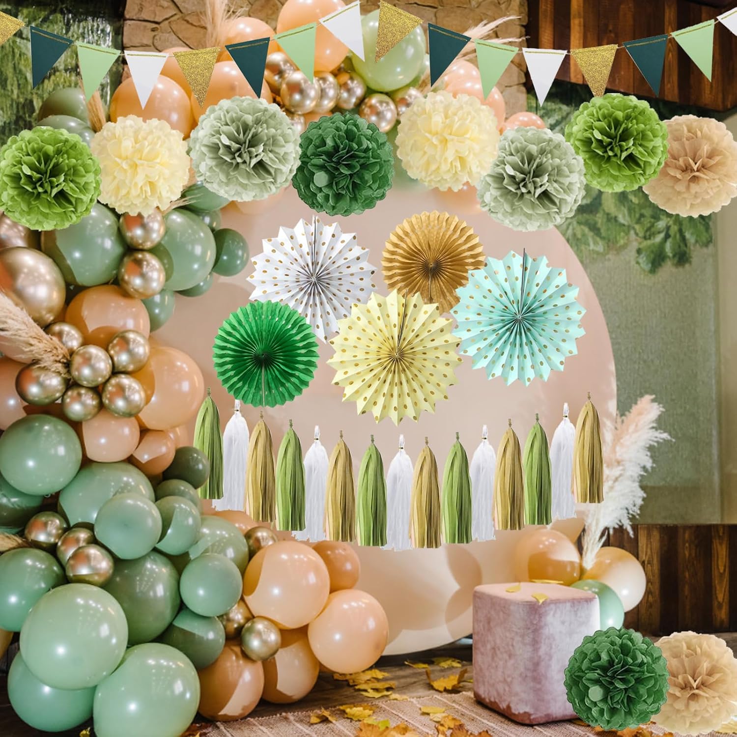 Sage Green Retro Party Decorations Set