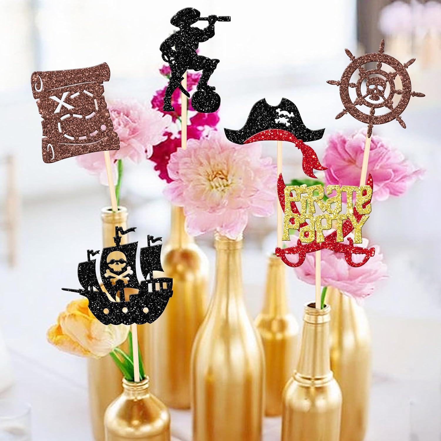 12 PCS Pirate Theme Centerpiece Sticks with Treasure Map