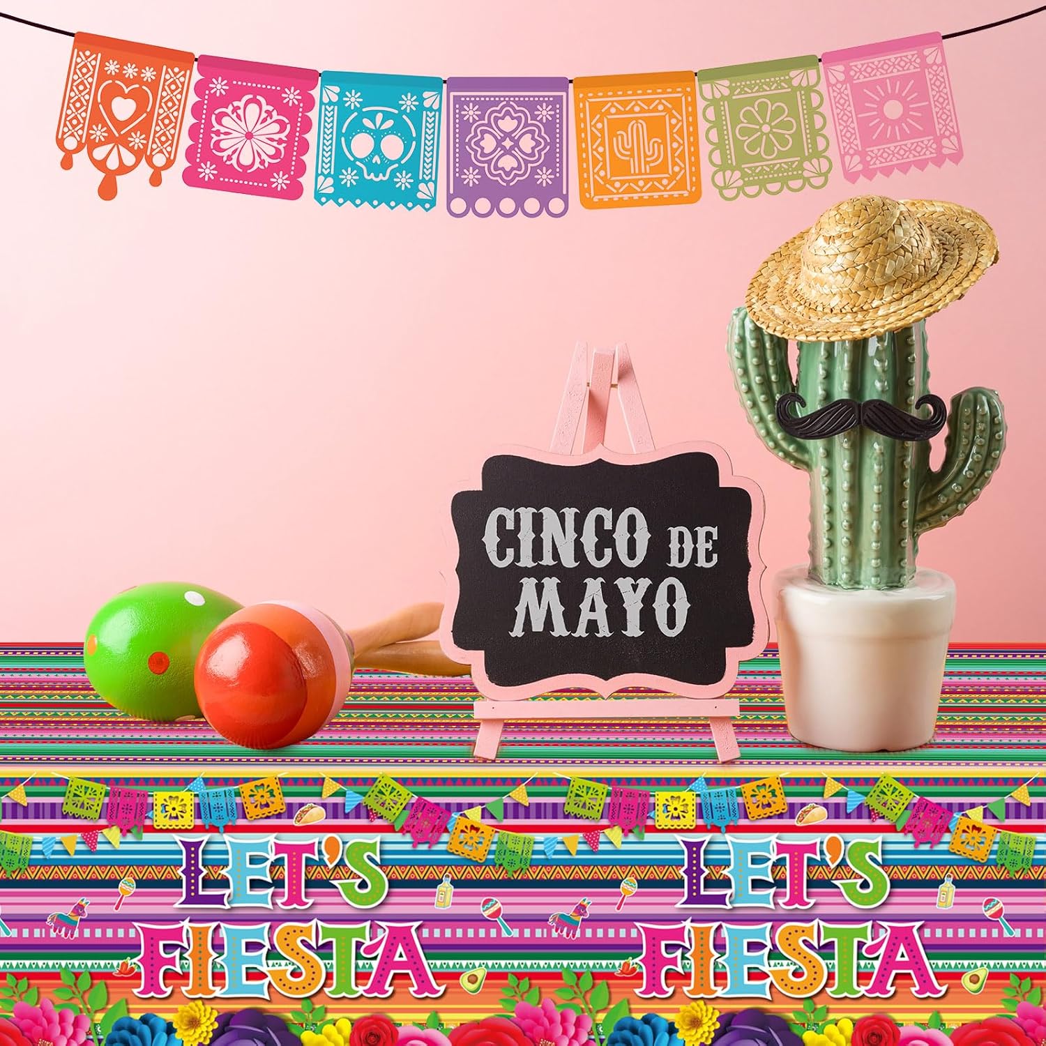 Mexican Fiesta 3 Piece Tablecloth Set 54x108 Inch