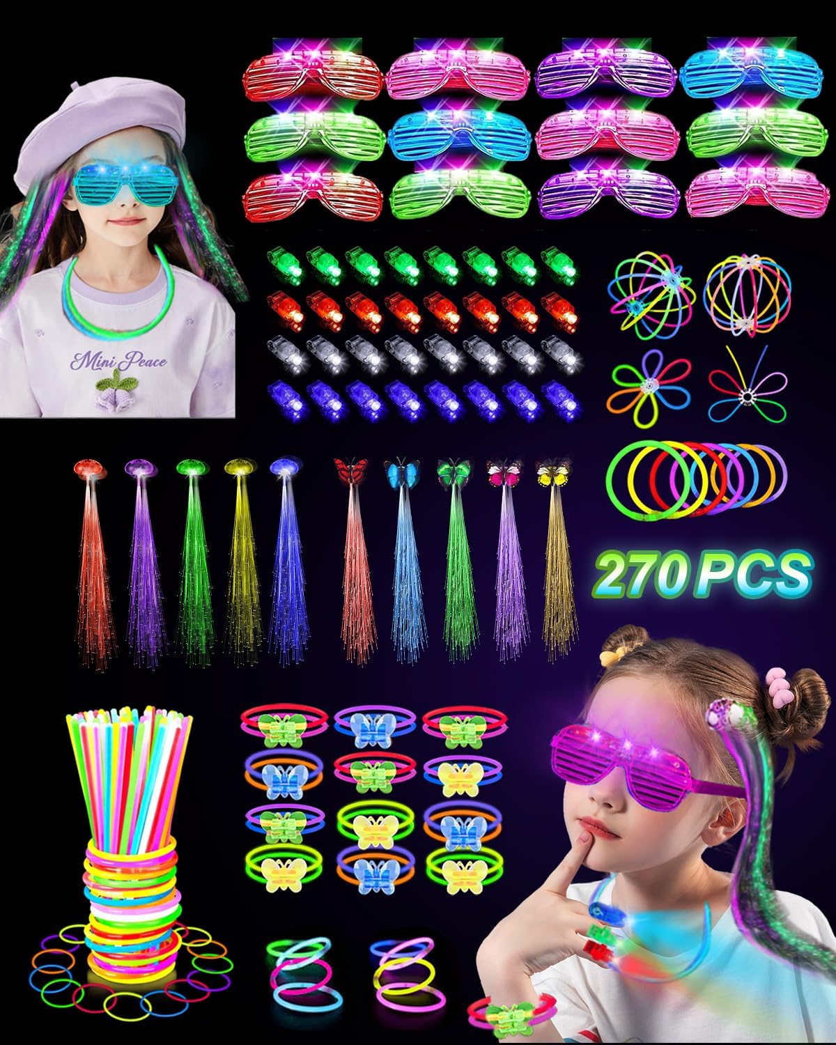 270 pcs Glow In The Dark Party Supplies for Kids Adults