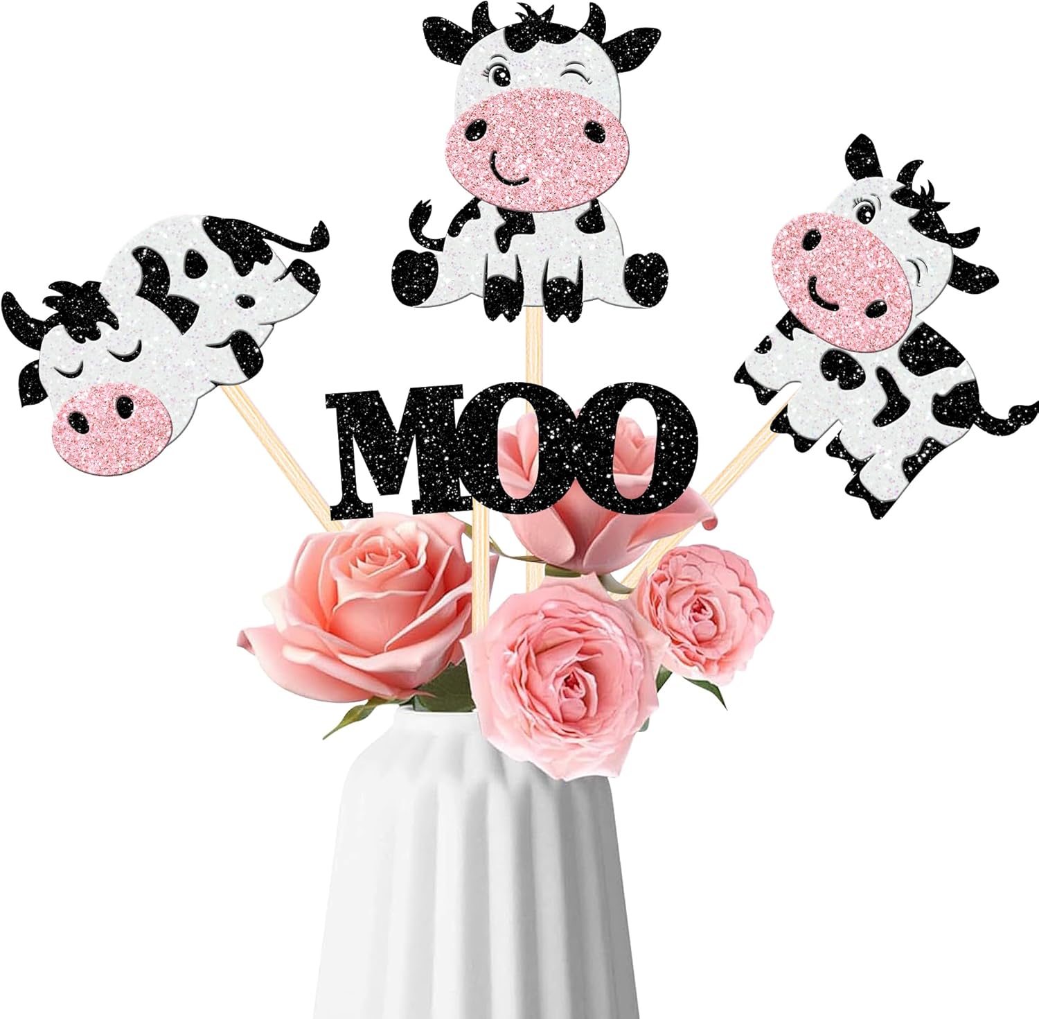 12PCS Double Sided Moo Cow Centerpiece Sticks
