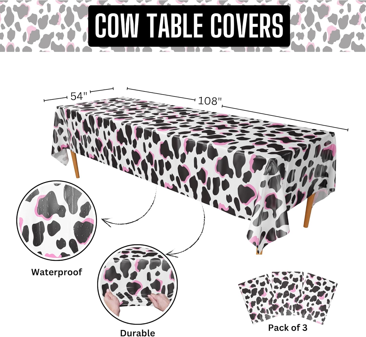 Blue Orchards Cow Table Covers - Pack of 3 54x108