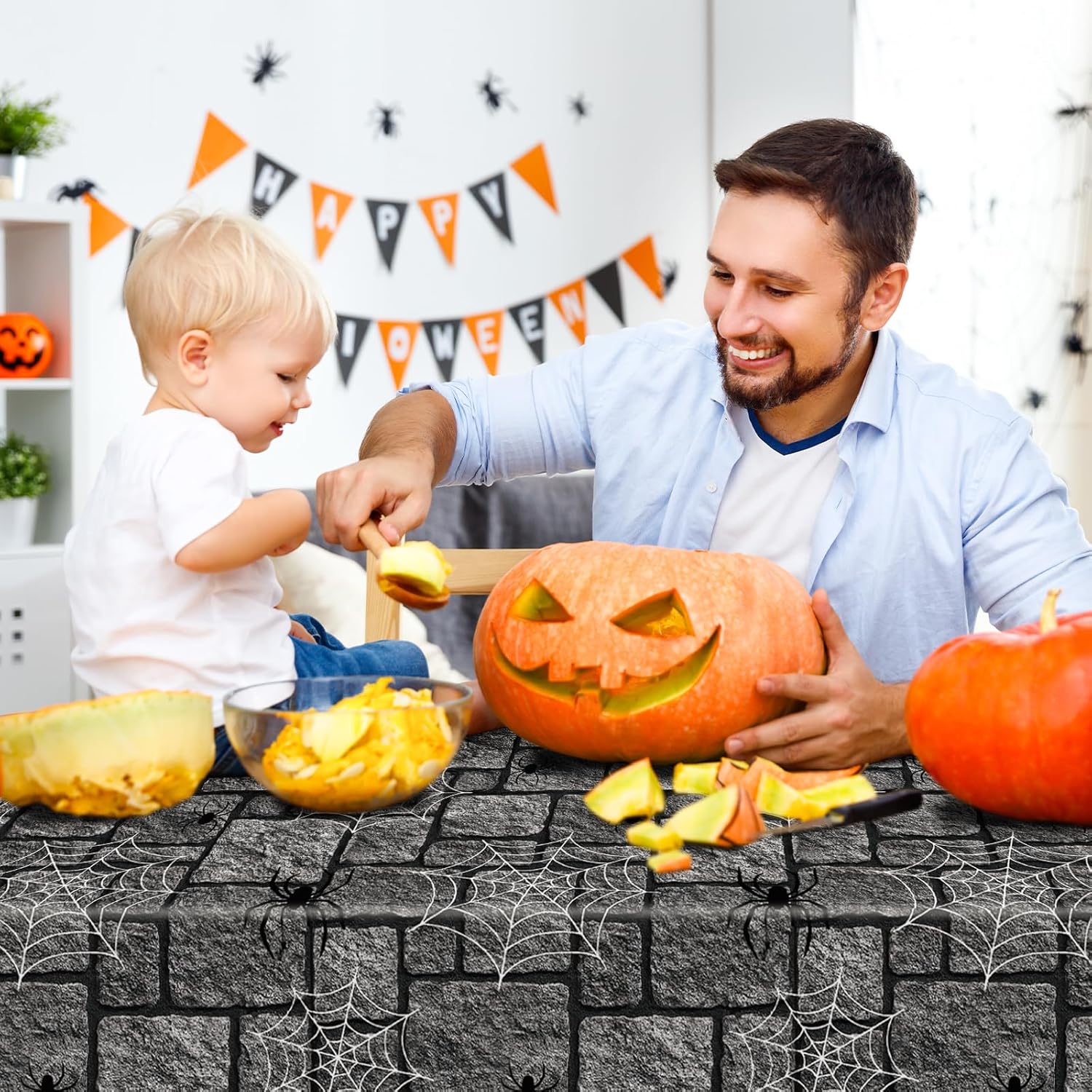 3-Pack Halloween Spiderweb Tablecloth 54x108 Inch